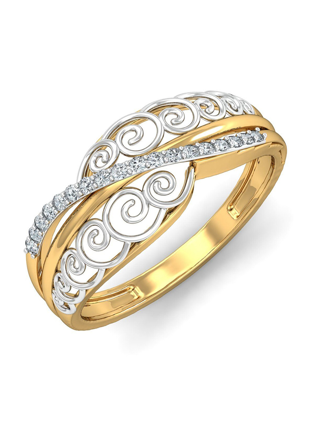 KUBERBOX Raje Duo-tone 18KT Gold Diamond Studded Ring-2.0gm