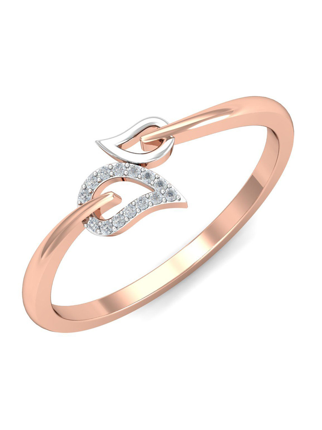 KUBERBOX Lerato Leafy 18KT Rose Gold Diamond Studded Ring - 1.55gm