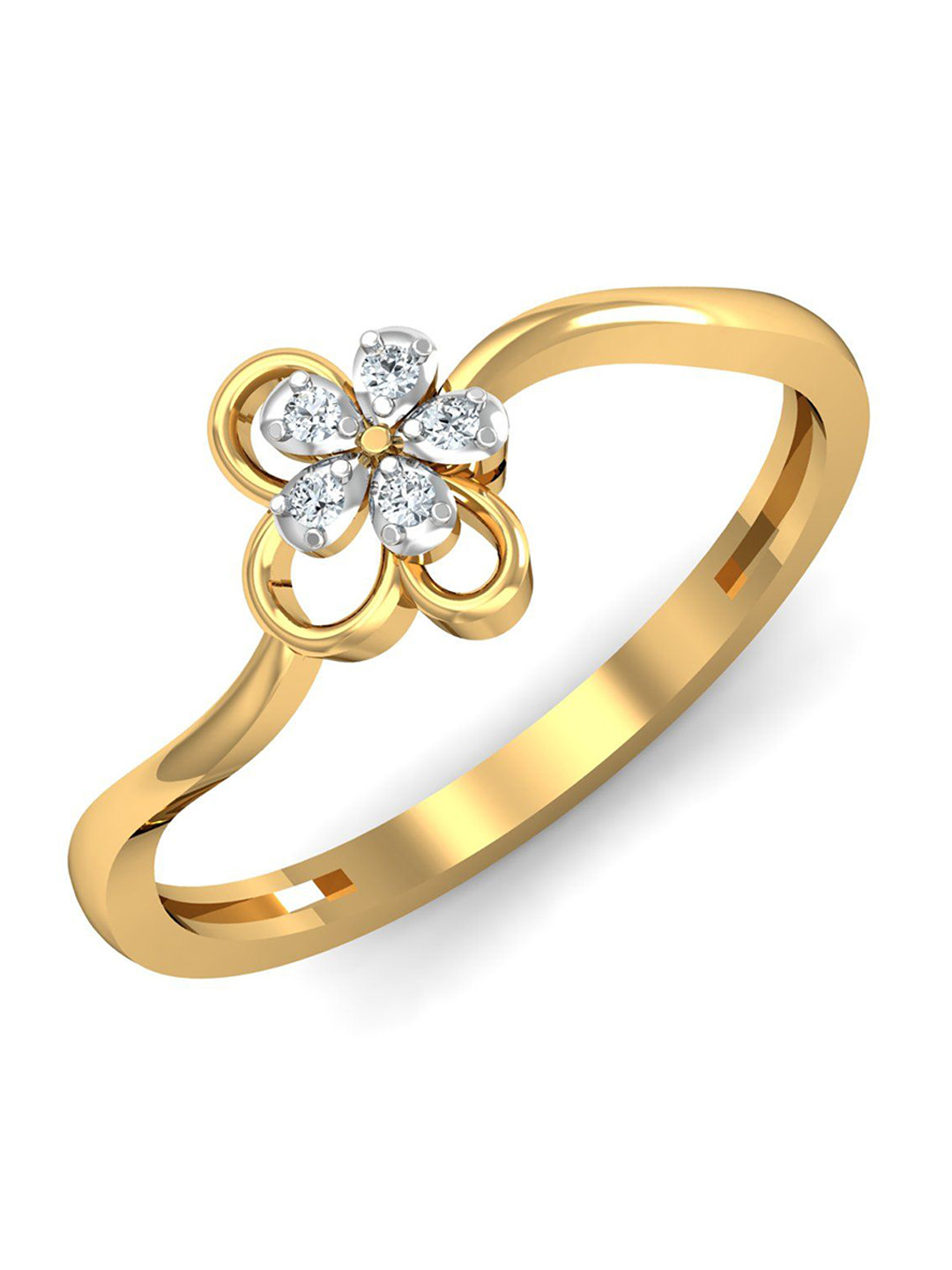 KUBERBOX Sindu 18KT Gold Diamond Studded Floral Ring -2.62 g