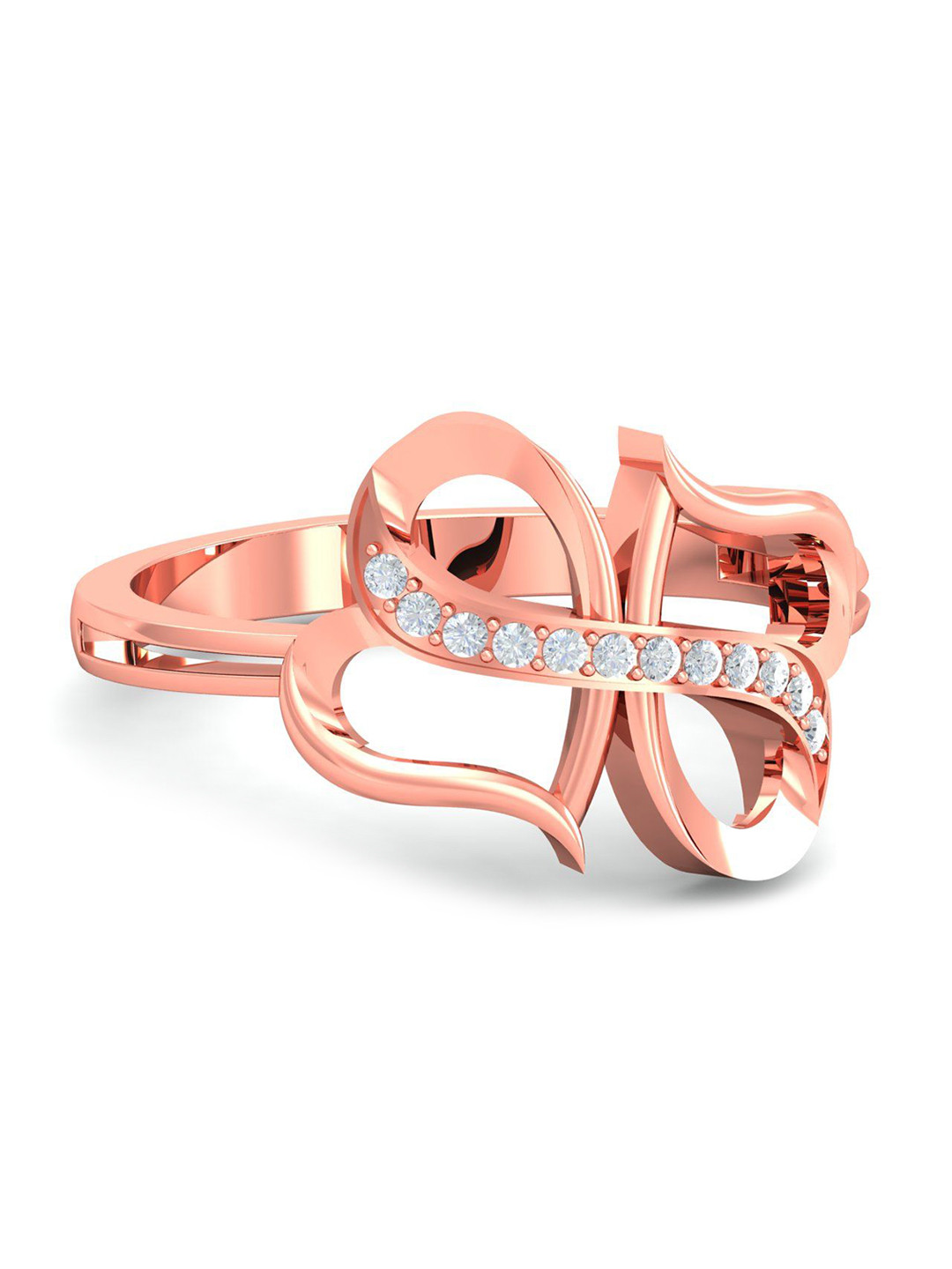 KUBERBOX Zara Hearts 18KT Rose Gold Diamond-Studded Ring-2.73 gm
