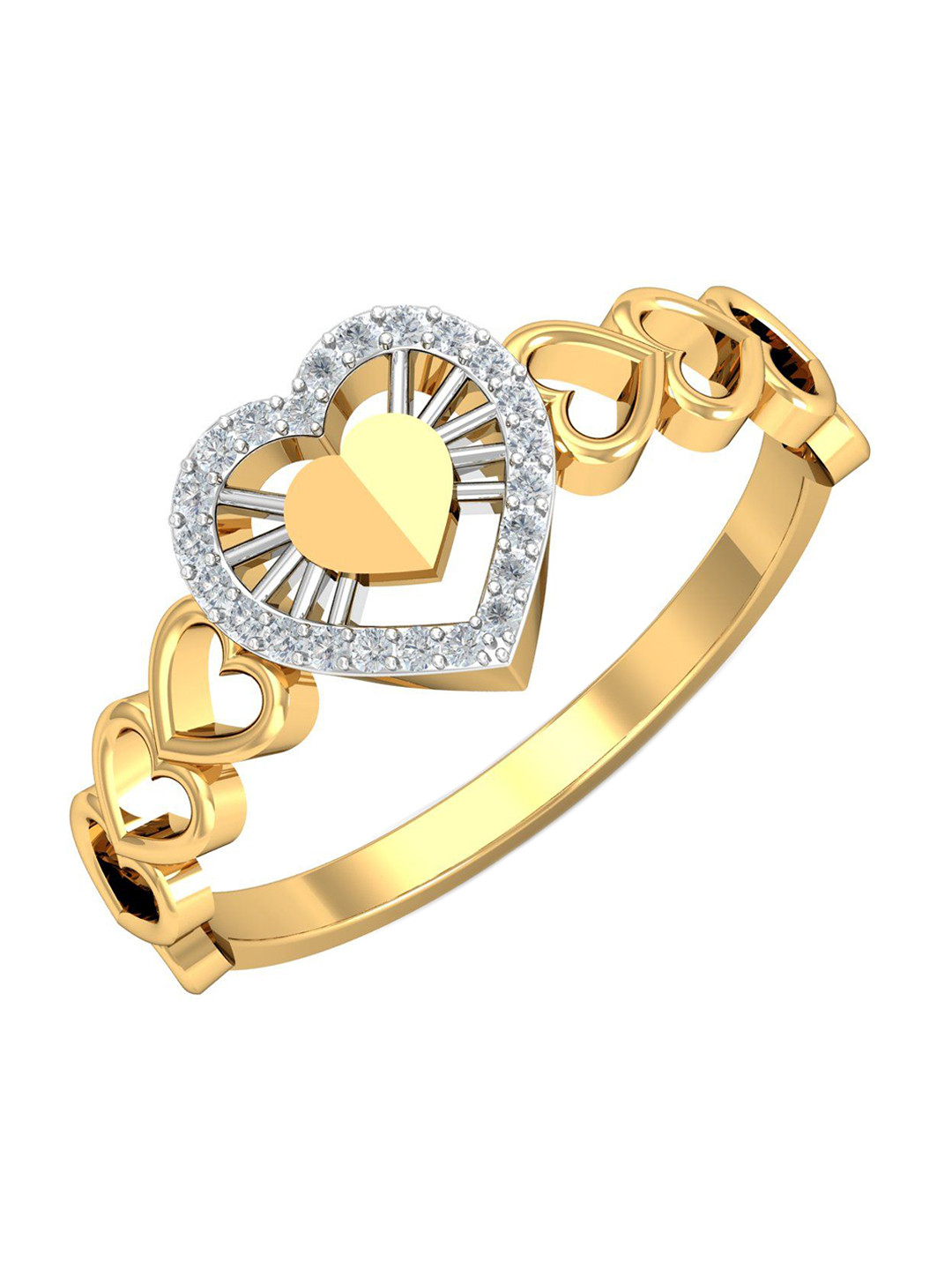 KUBERBOX Framed Heart 18KT Gold Diamond-Studded Ring- 2.32gm