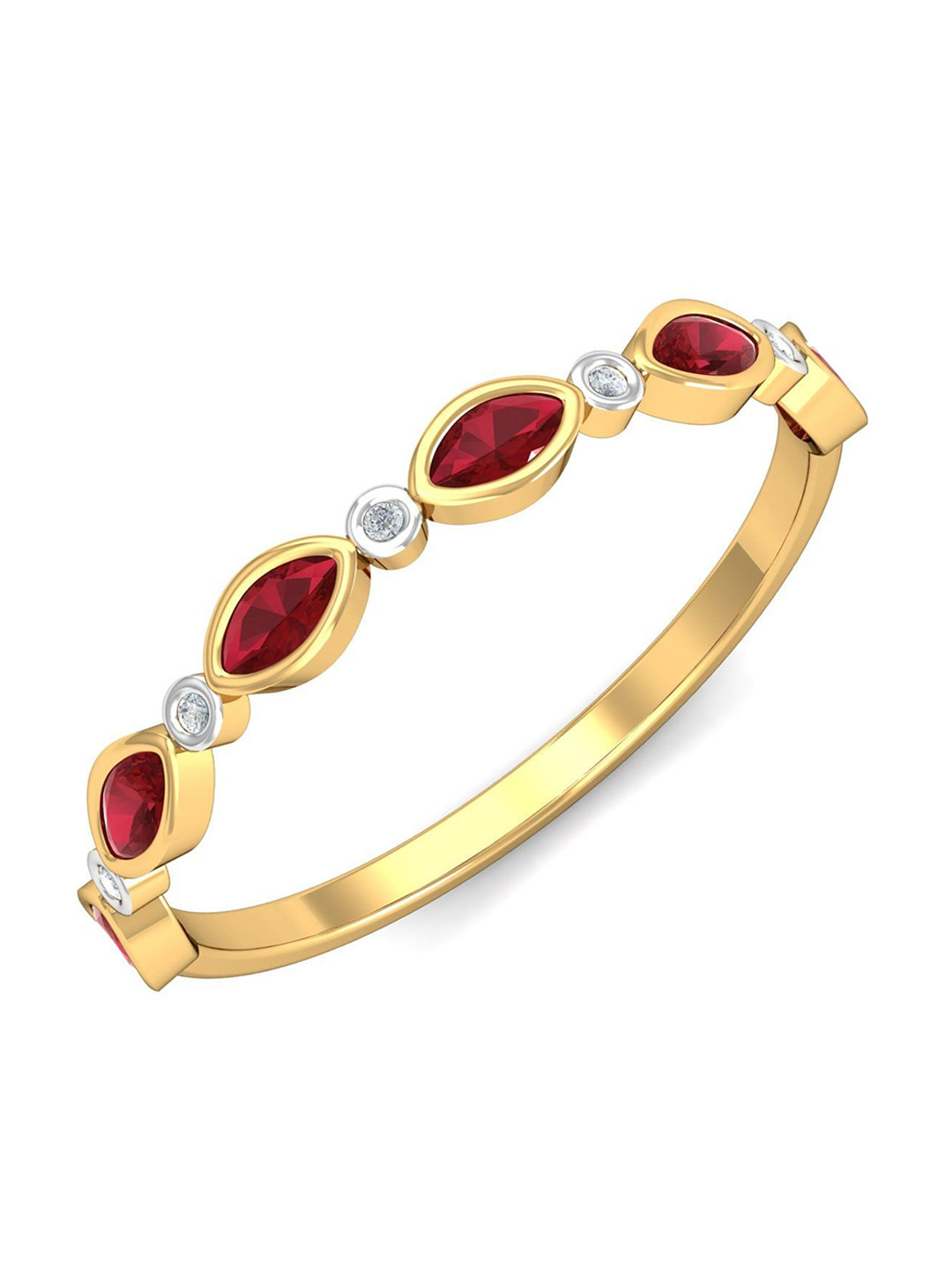 KUBERBOX Delight 18KT Gold Diamond & Ruby Studded Ring-1.08gm