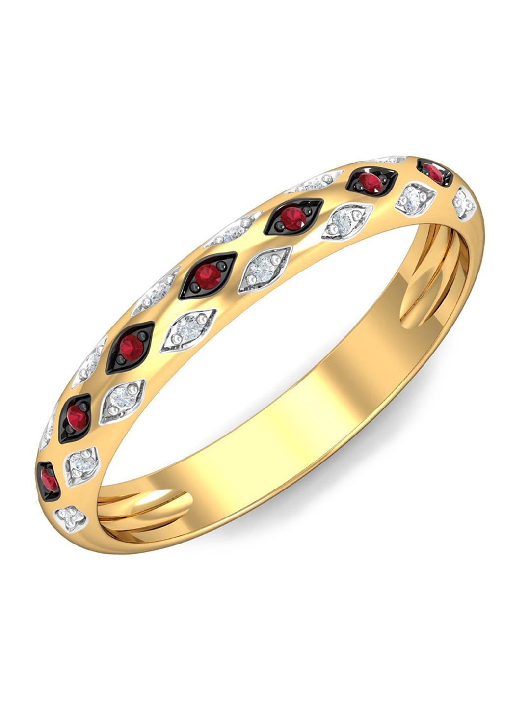 KUBERBOX Domed 18KT Gold Diamond-Studded Ruby Ring -2.35 gm