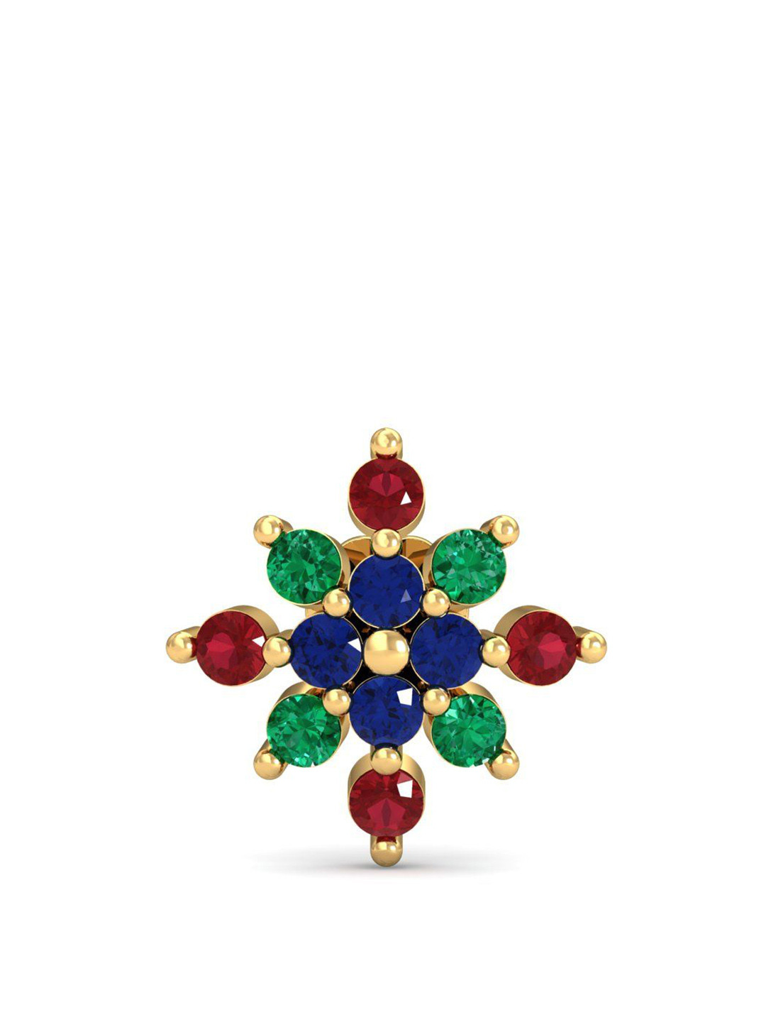 KUBERBOX Multi-Gems 18KT Gold Gemstones Studded Nose Stud-0.68gm