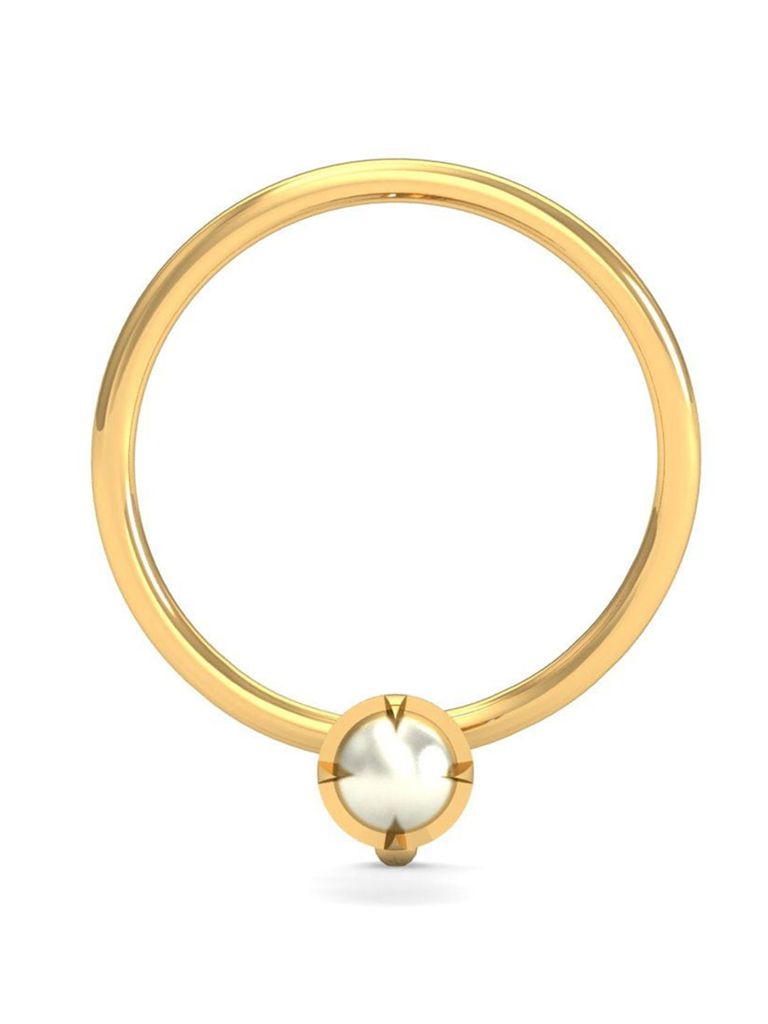 KUBERBOX Ashen 18KT Gold Pearl-Studded Nose Pin-0.36gm