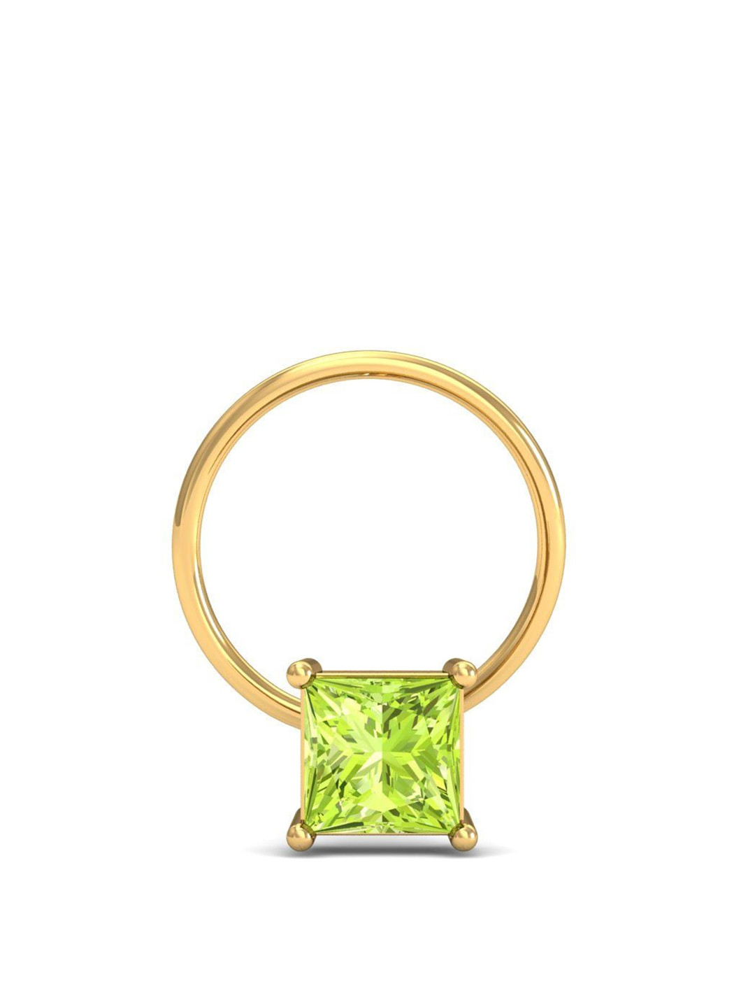 KUBERBOX Tiny Square 18KT Gold Peridot Studded Nose Pin-0.36gm