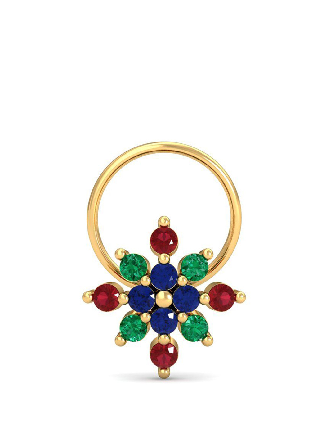 KUBERBOX 18KT Gold Multi-Gems Nose Pin-0.68gm