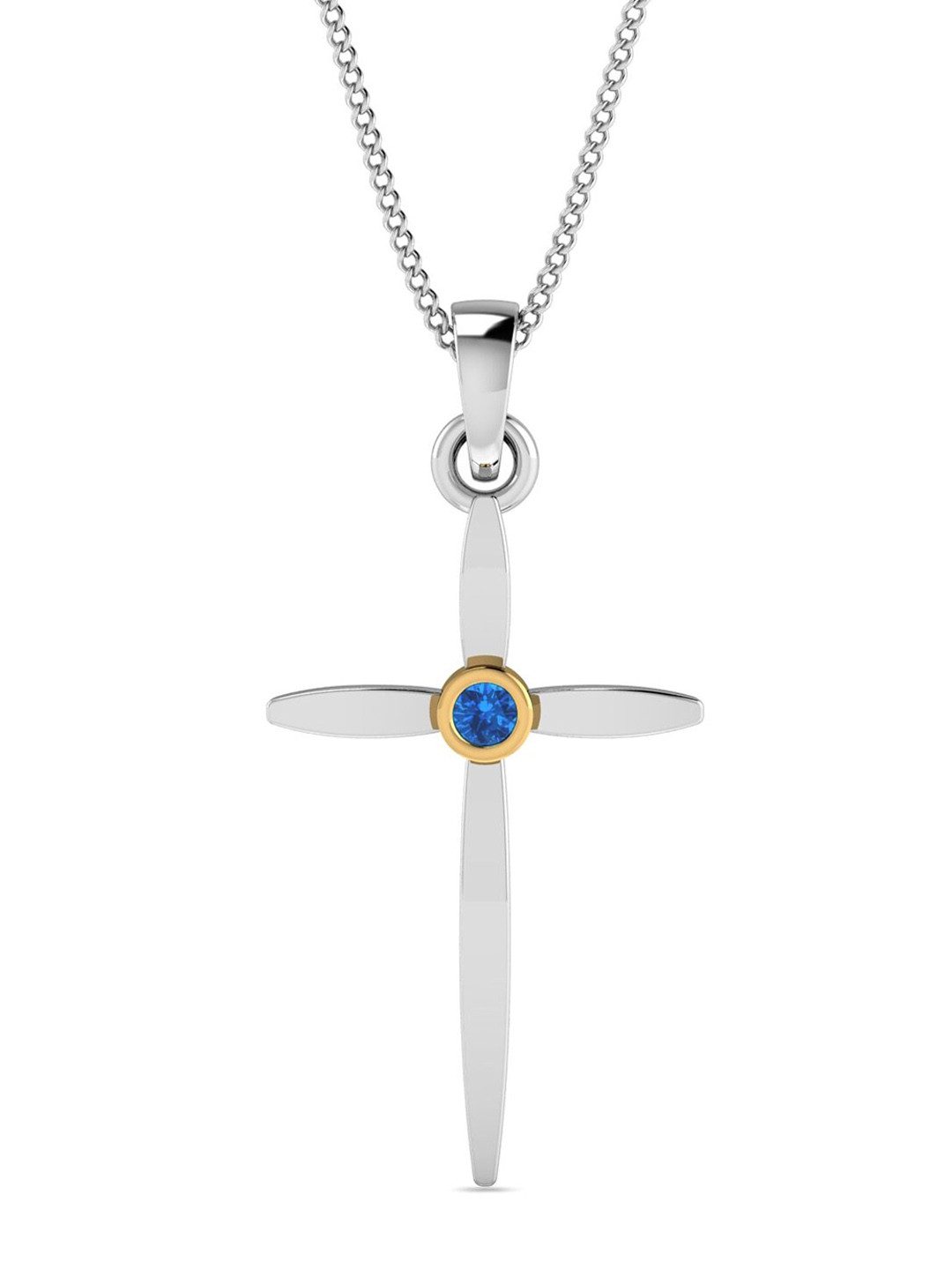 KUBERBOX Aura Christian 18KT White Gold Topaz Studded Pendant-0.88gm