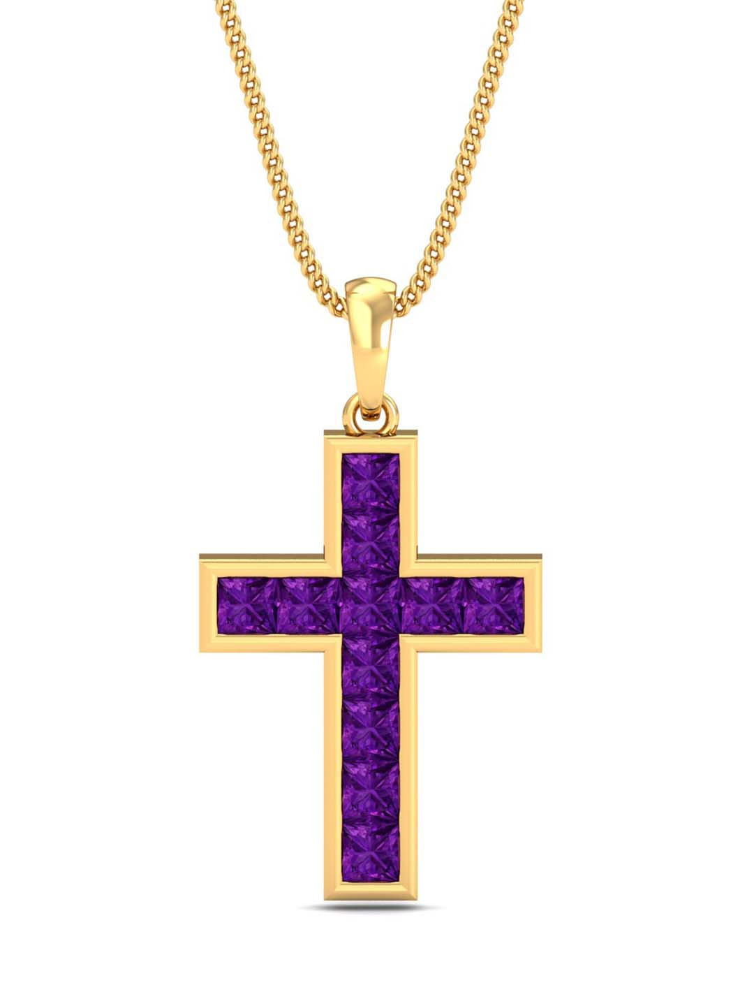 KUBERBOX Cross 18KT Gold Amethyst Pendant-1.98gm