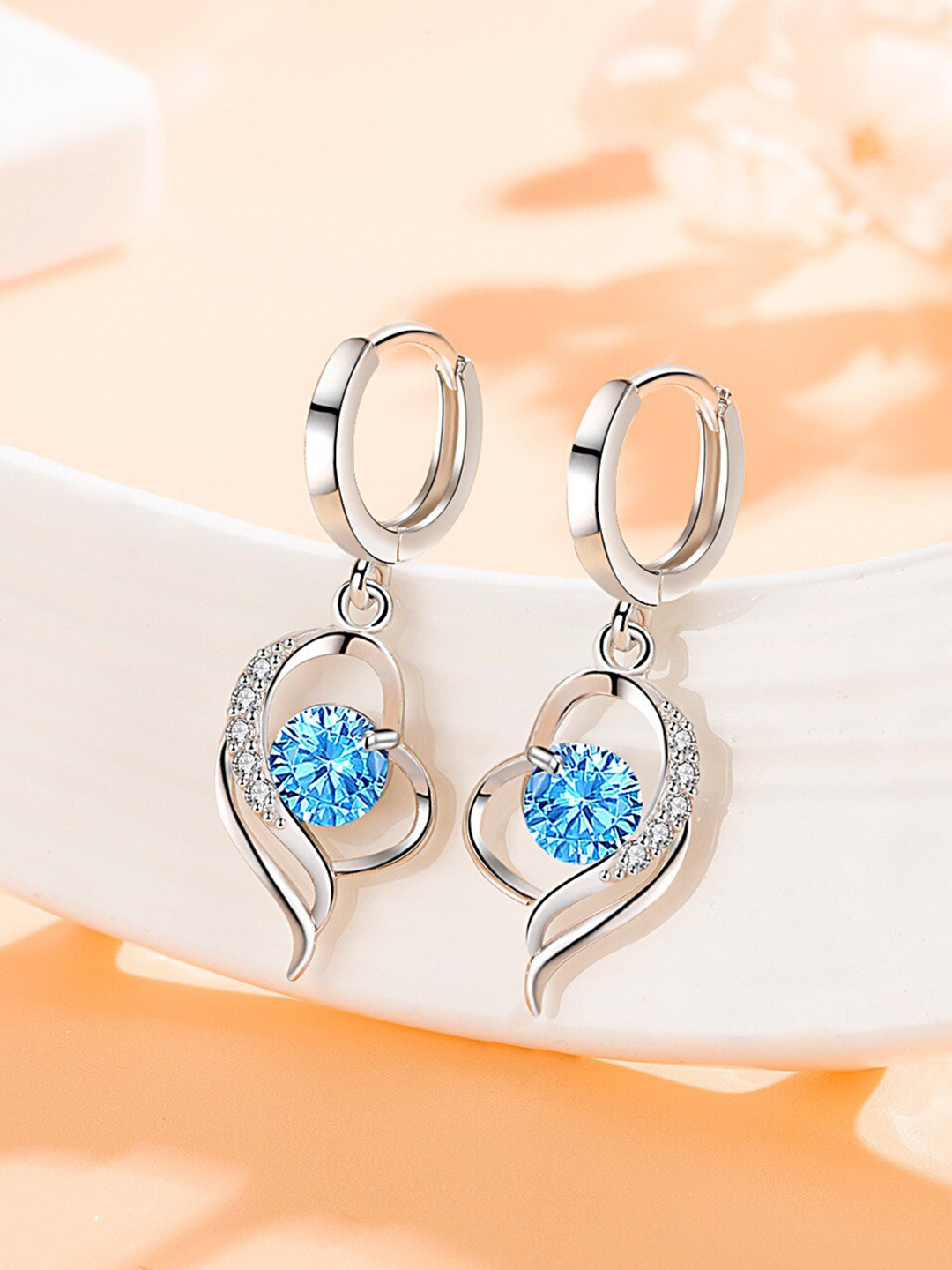 MYKI Silver-Plated Blue Contemporary Drop Earrings