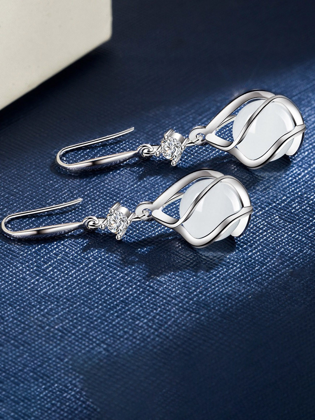 MYKI Silver-Plated Contemporary Opal Drop Earrings