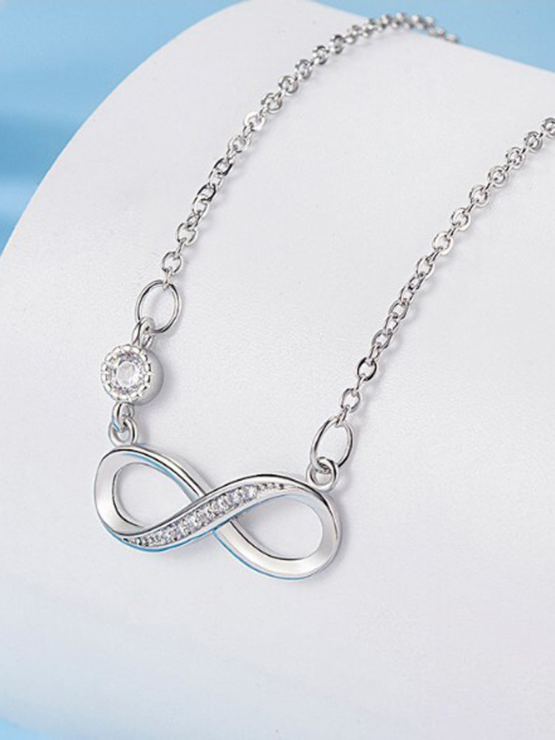 MYKI Silver-Plated CZ-Studded Love Infinity Pendant With Chain