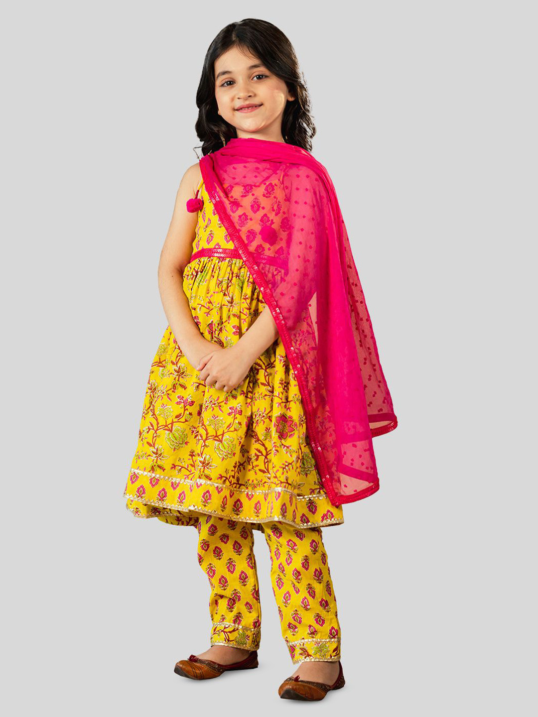 Jilmil Printed Anarkali Kurta With Trouser & Dupatta