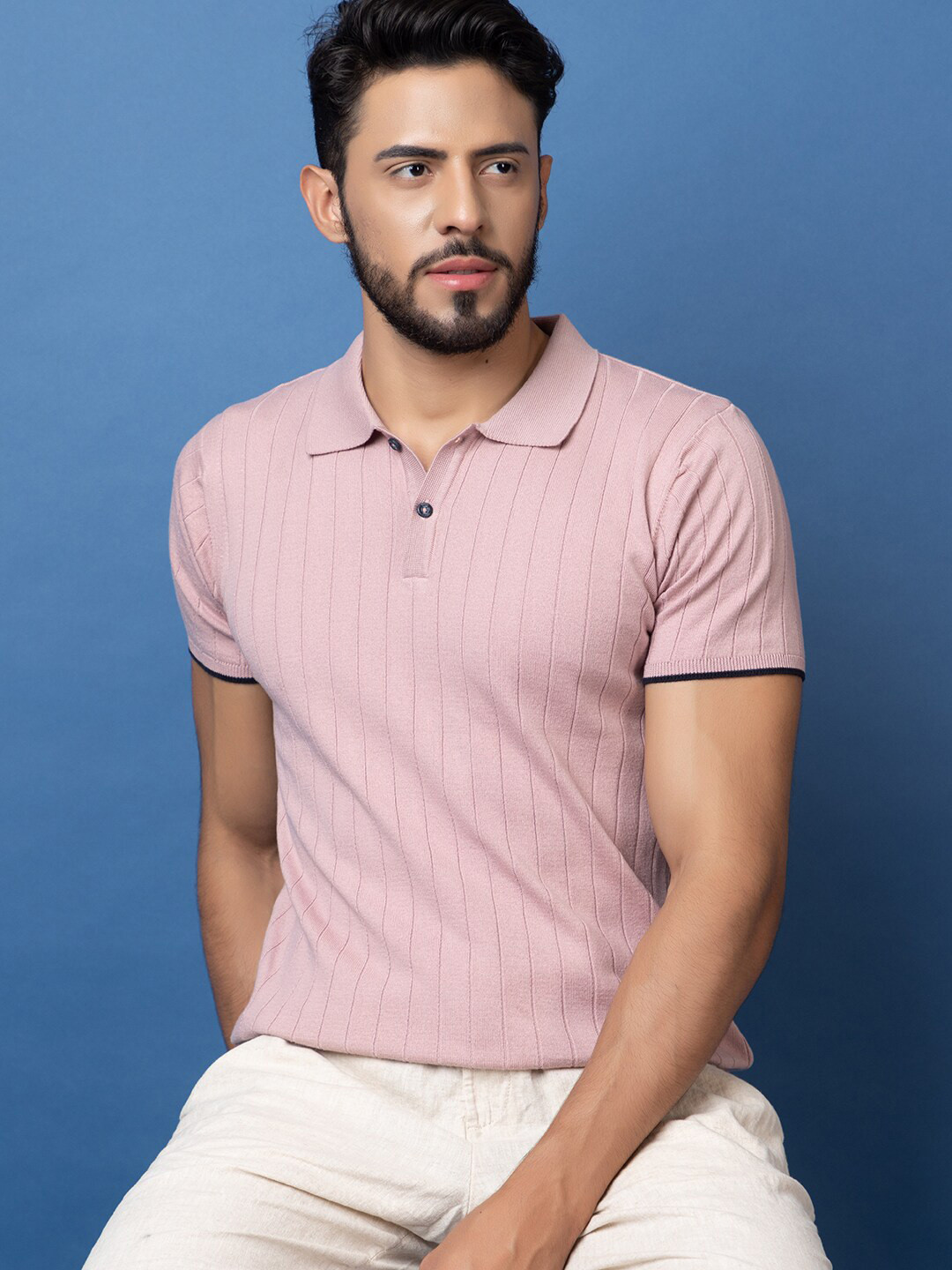 ARMISTO Textured Knit Polo Collar Pure Cotton T-shirt