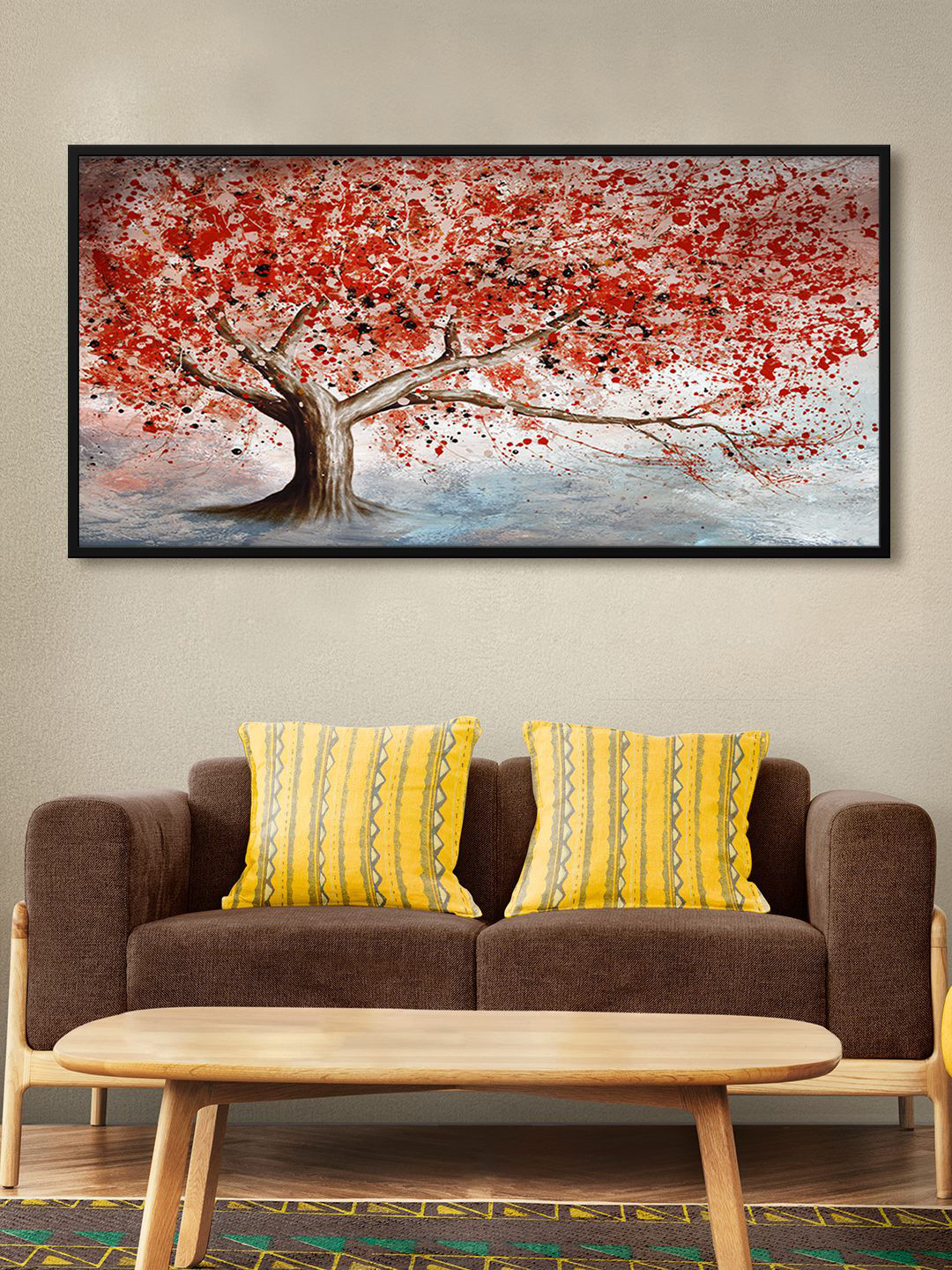 999Store Red & Brown Tree Modern Art Printed Framed Canvas Wall Art