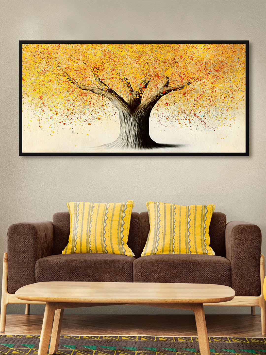 999Store Yellow & Black Tree Art Printed Framed Canvas Wall Art