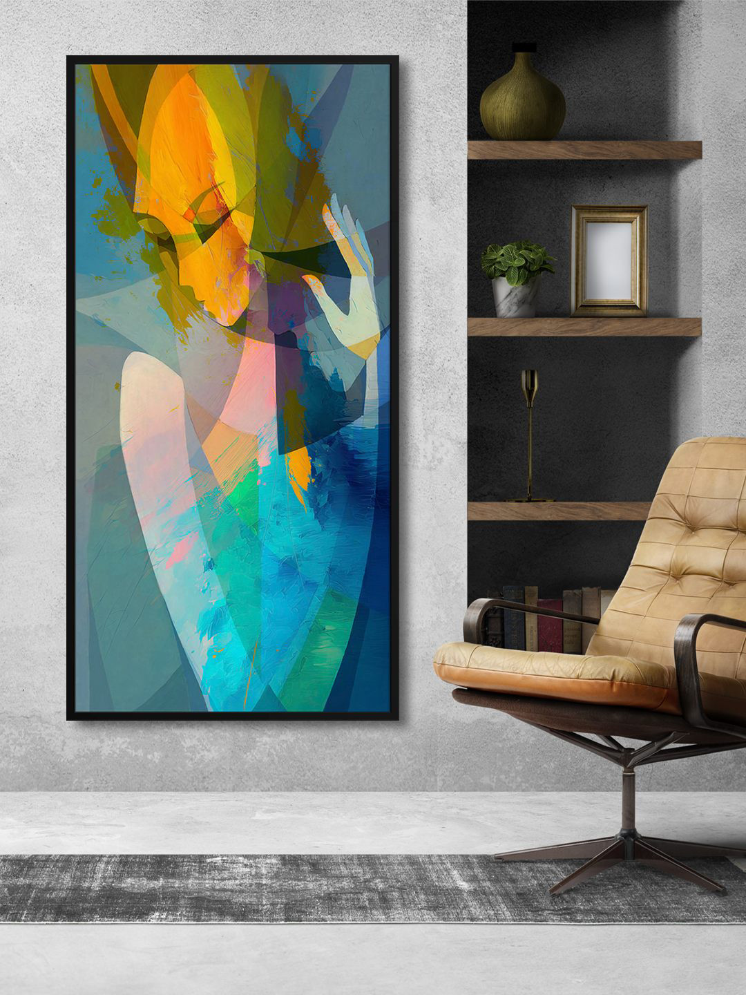 999Store Blue & Orange-Color Printed Framed Canvas Wall Art