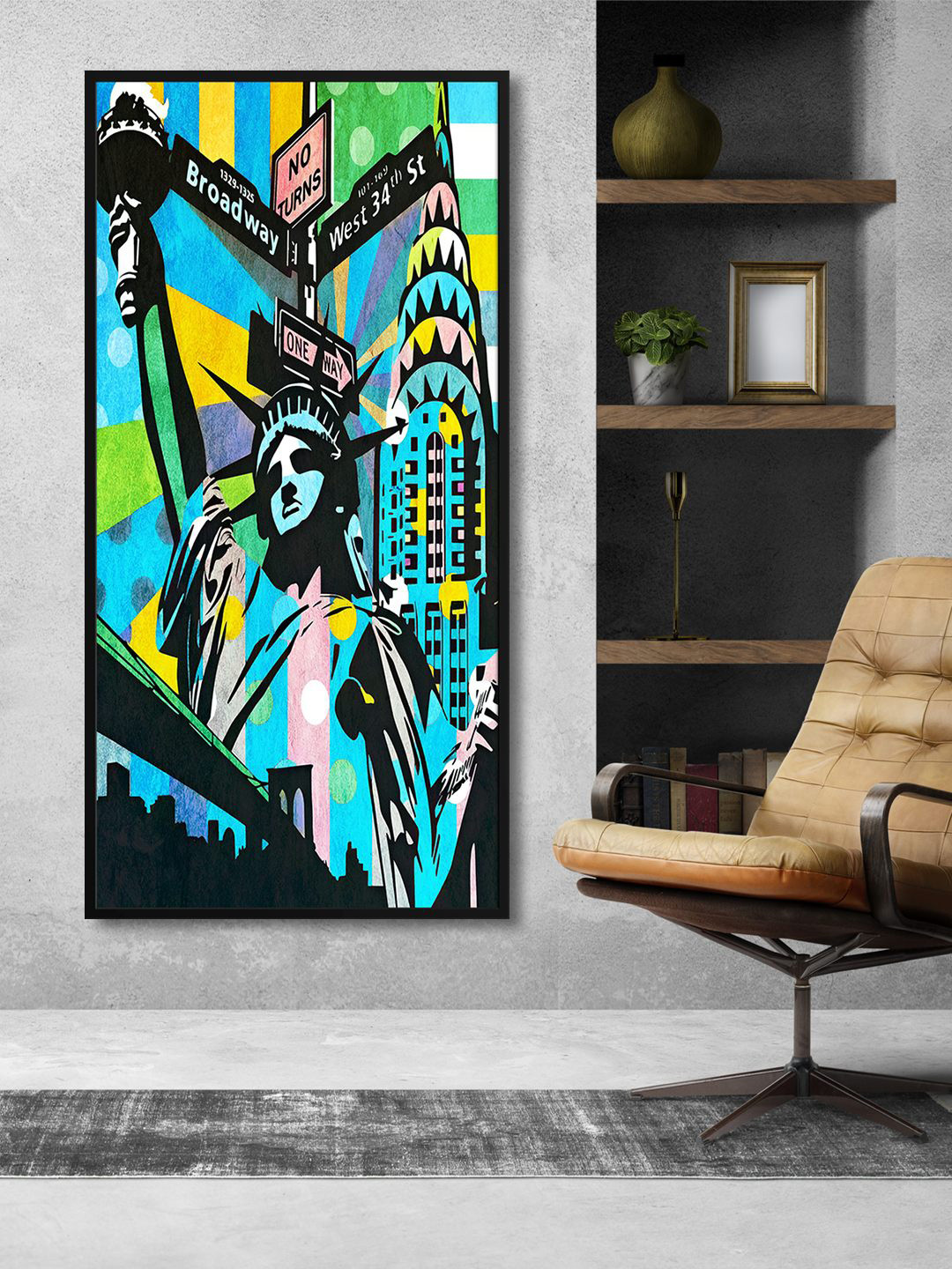 999Store Blue & Black Printed Framed Canvas Wall Art