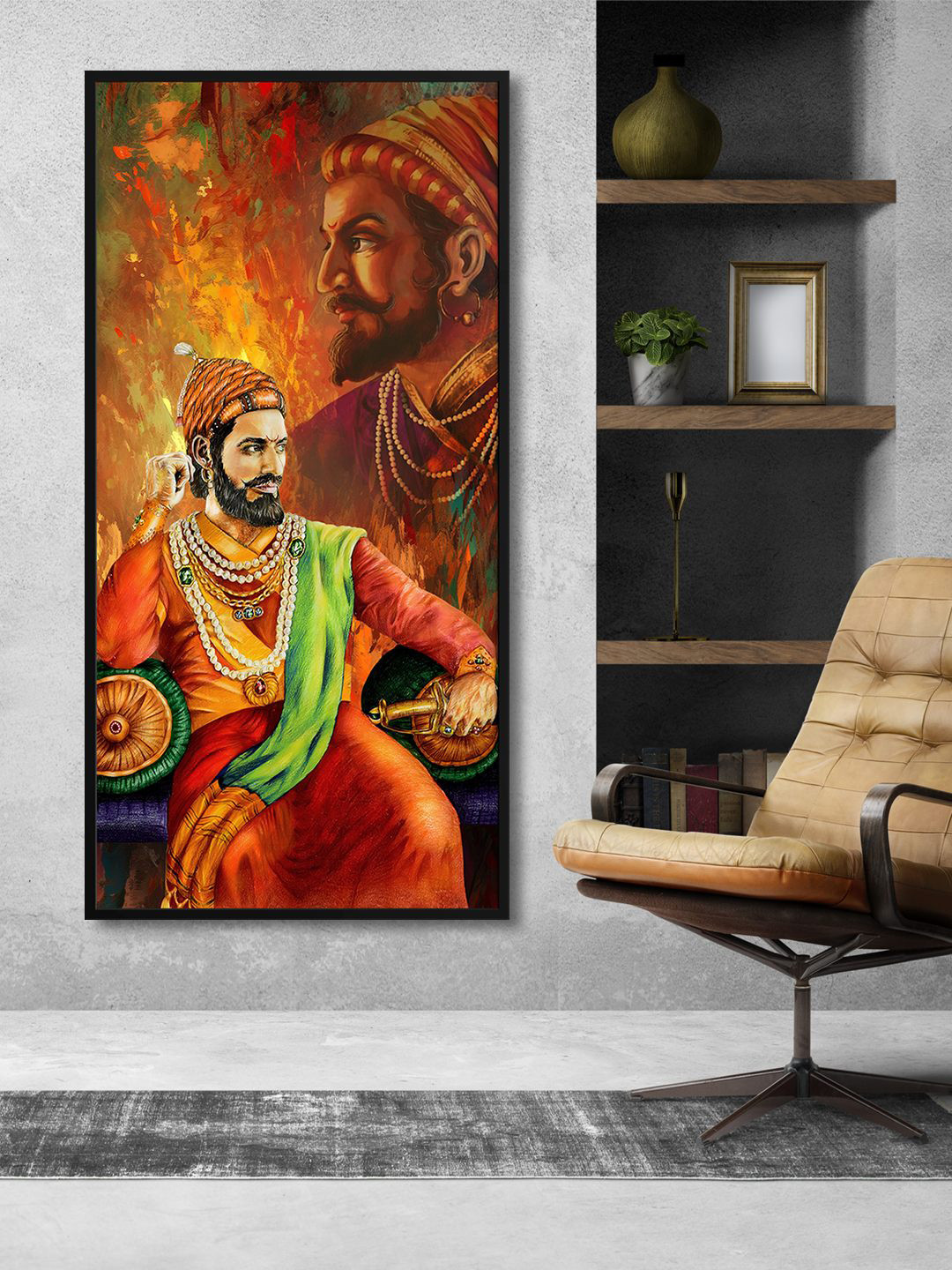 999Store Red & Brown Shive ji Modern Art Canvas Painting Wall Art