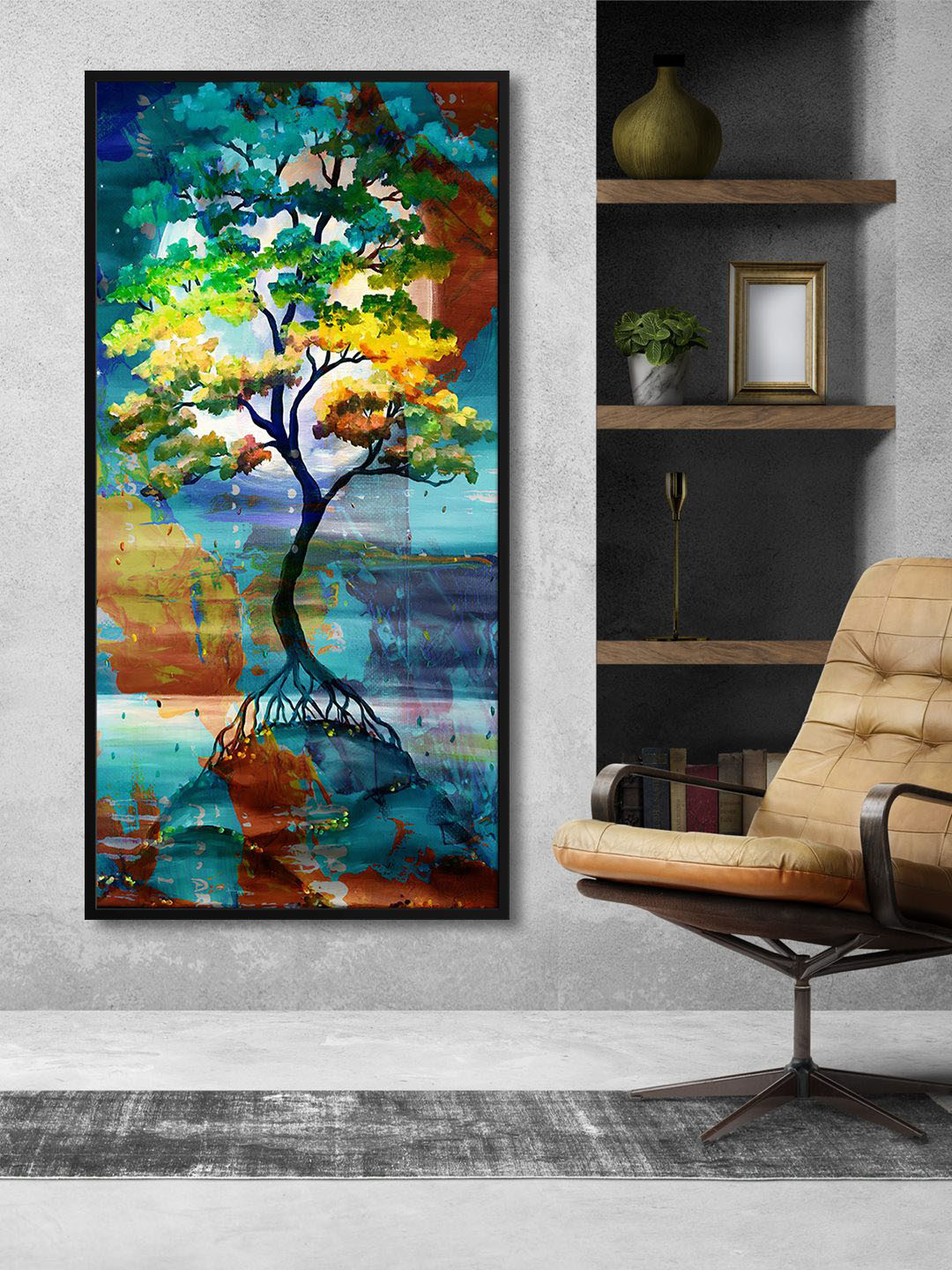 999Store Tree With Moon Canvas Wall Rectangle Paintings Wall Art - 48 x 24In