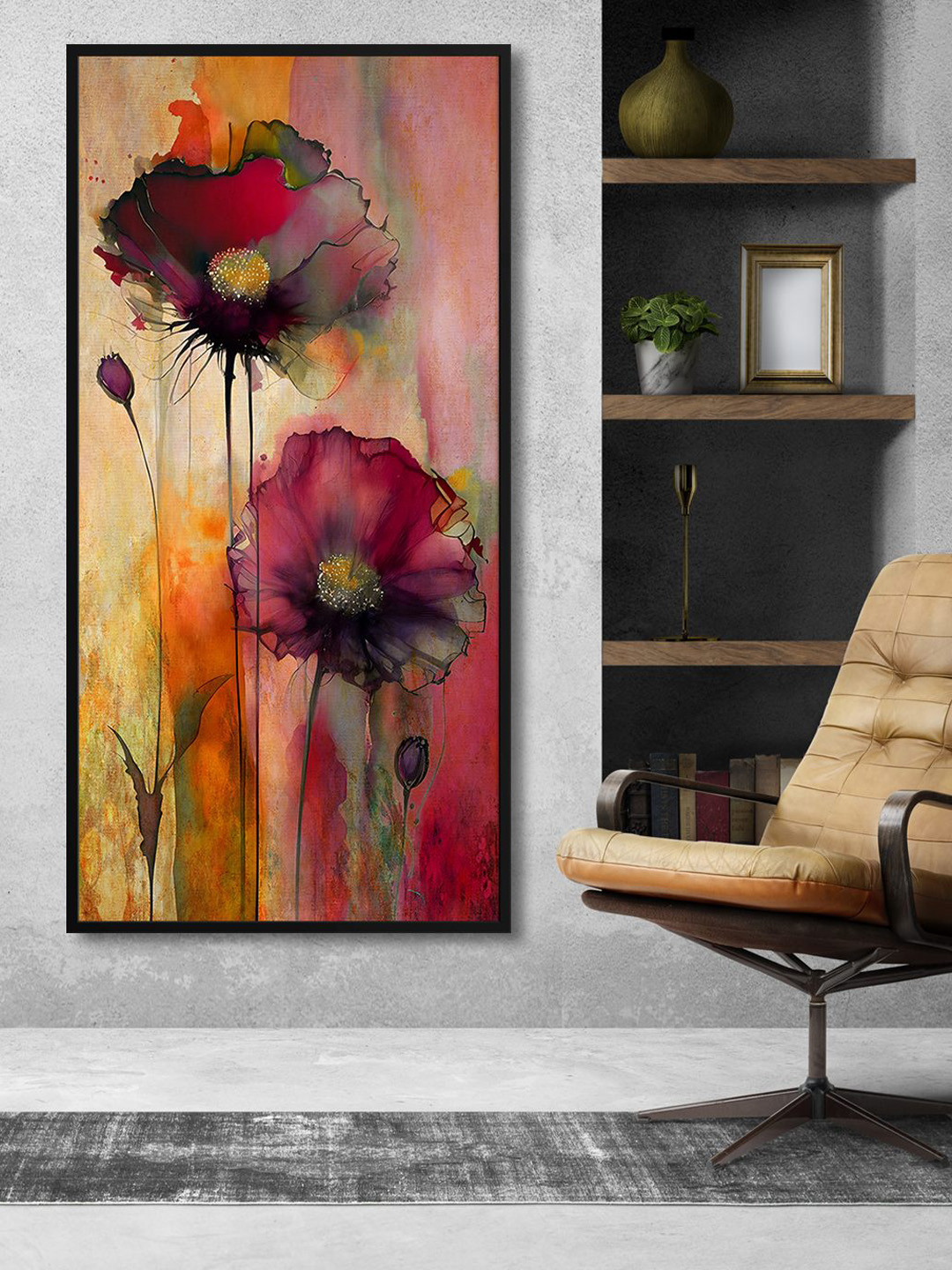 999Store Brown & Black Flower Printed Framed Canvas Wall Art