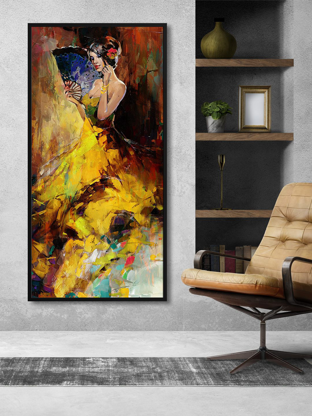 999Store Yellow & Black Flamenco Dancer Printed Framed Canvas Wall Art