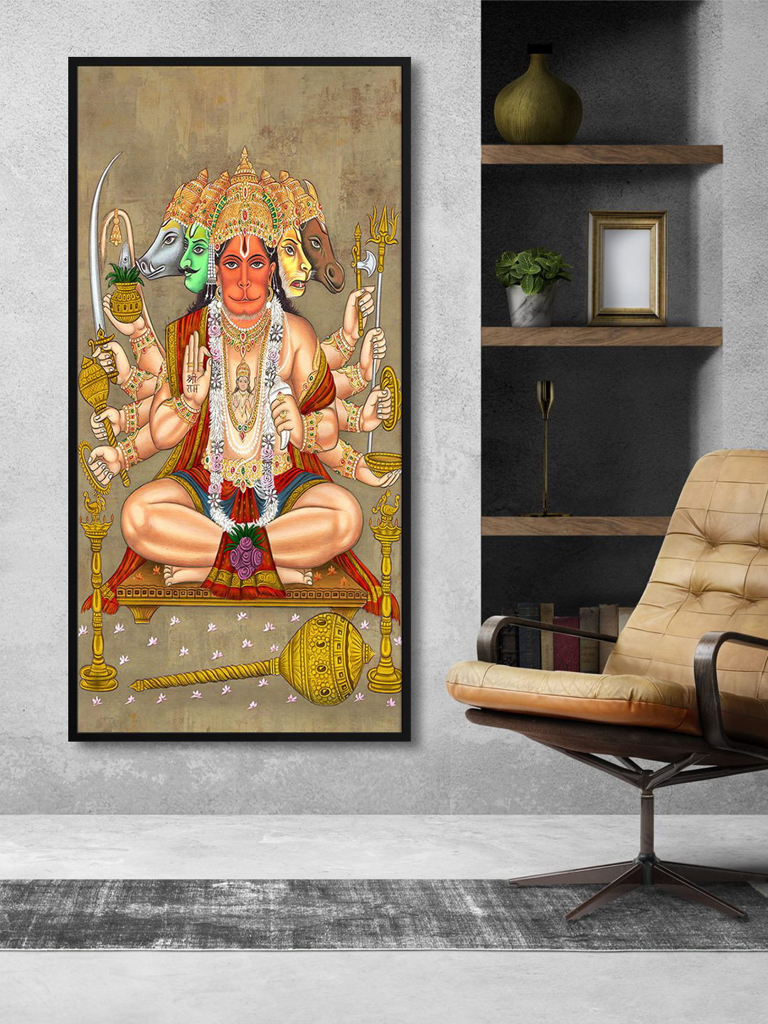 999Store Brown & Red Panchmukhi Hanuman Ji Wall Art
