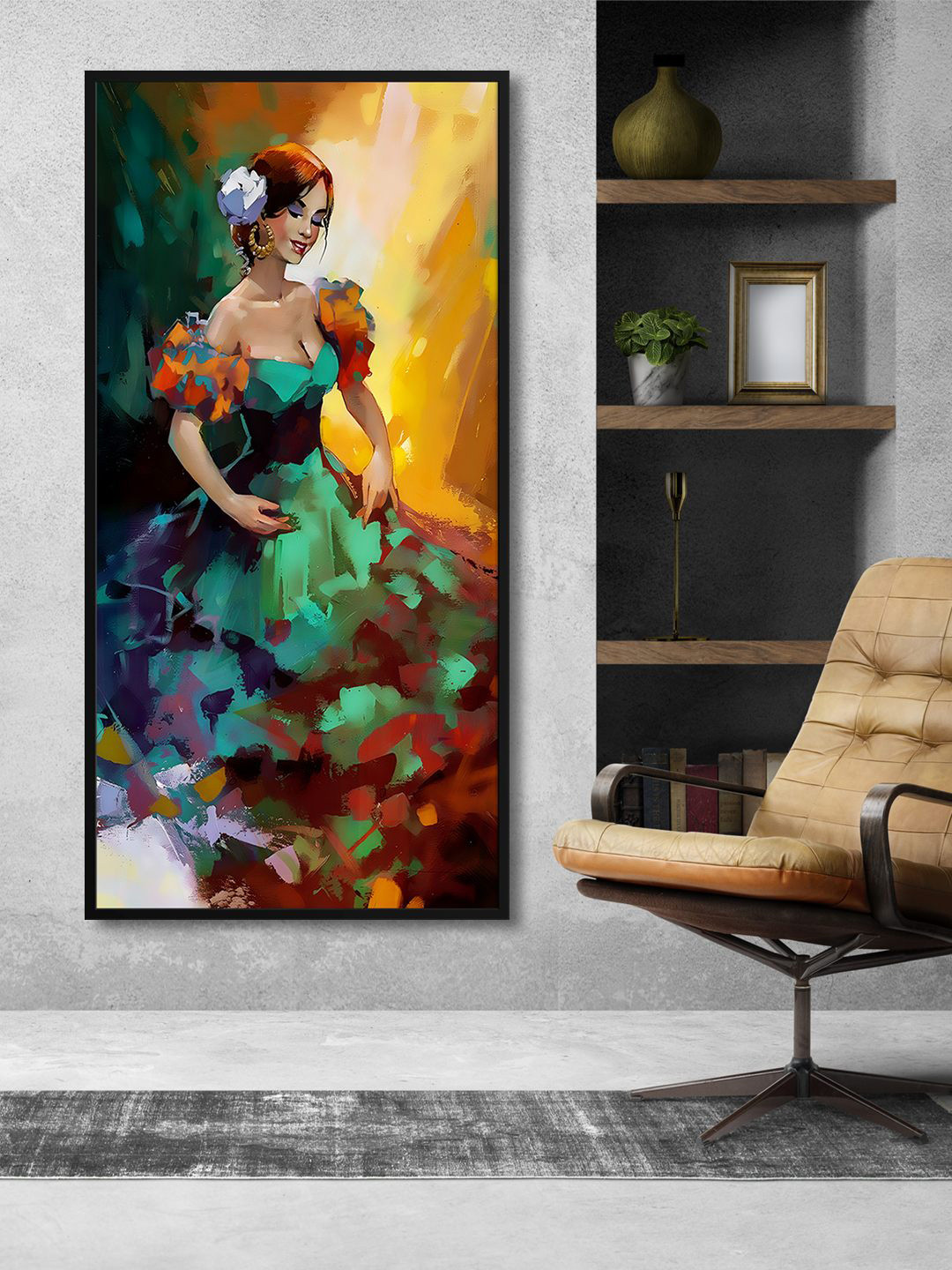 999Store Brown & Green Flamenco Dancer Modern Painting Wall Art