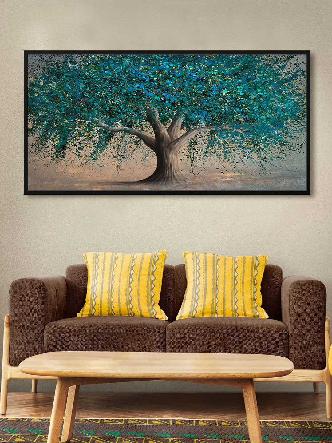 999Store Grey & Green Printed Modern Tree Painting Wall Art