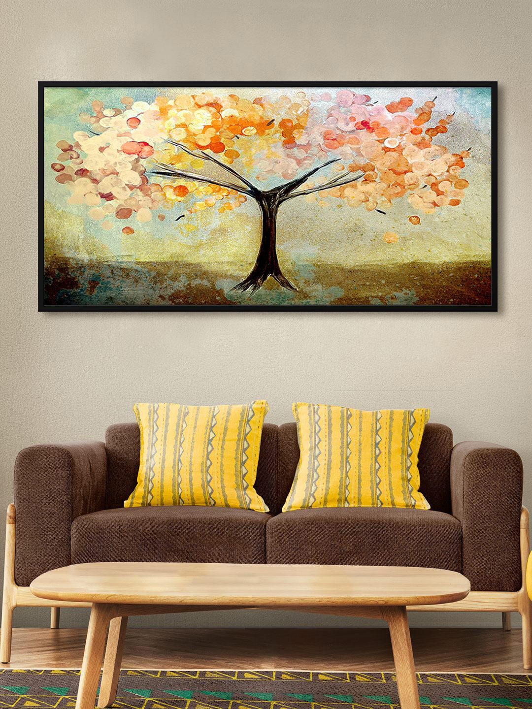 999Store Brown Tree With Abstract Effect Printed Framed Canvas Wall Art