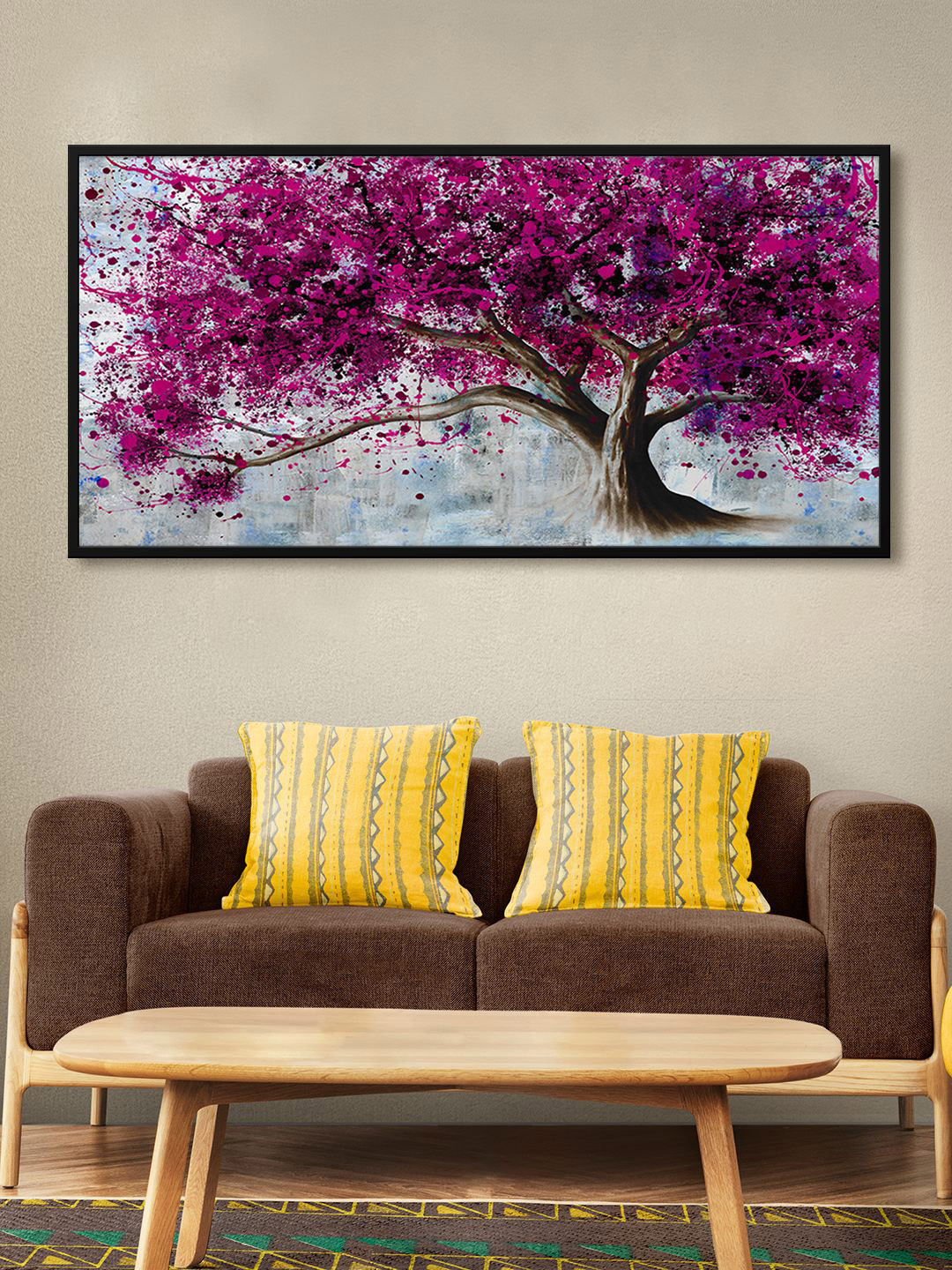 999Store Pink & Grey Tree With Leaves Modern Painting Wall Art