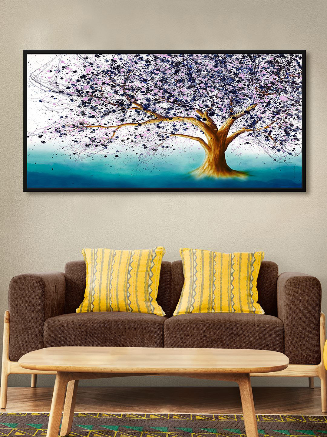 999Store Blue & Green Big Tree With Leaves Painting Wall Art