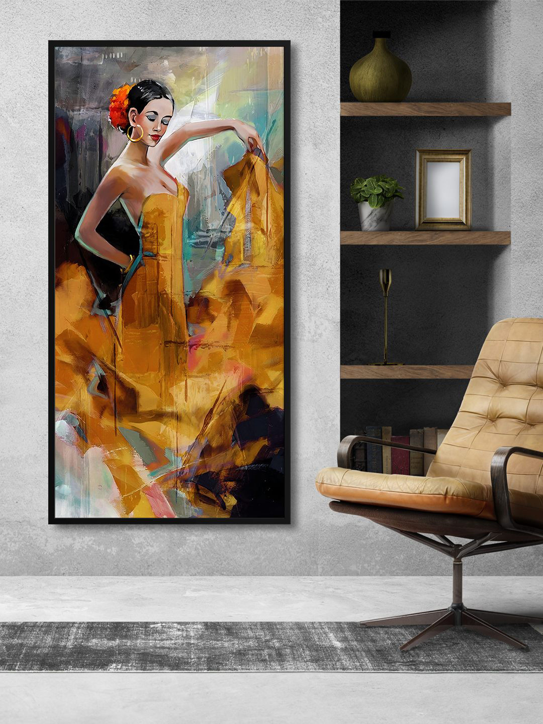 999Store Brown Flamenco Dancer Printed Framed Canvas Wall Art