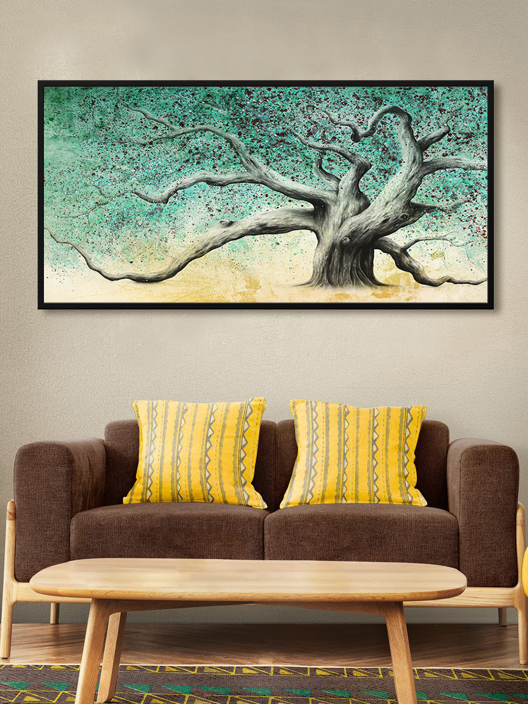 999Store Green Blue Sea Tree Painting Framed Wall Art