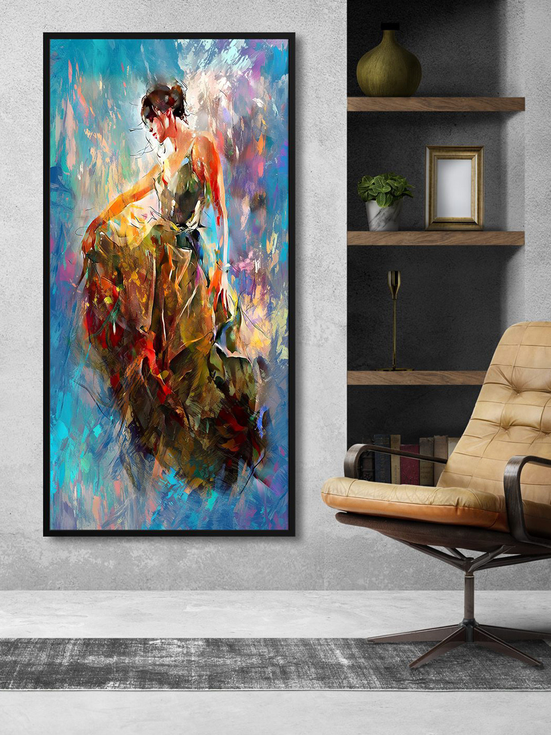 999Store Blue & Green Flamenco Dancer Painting Wall Art