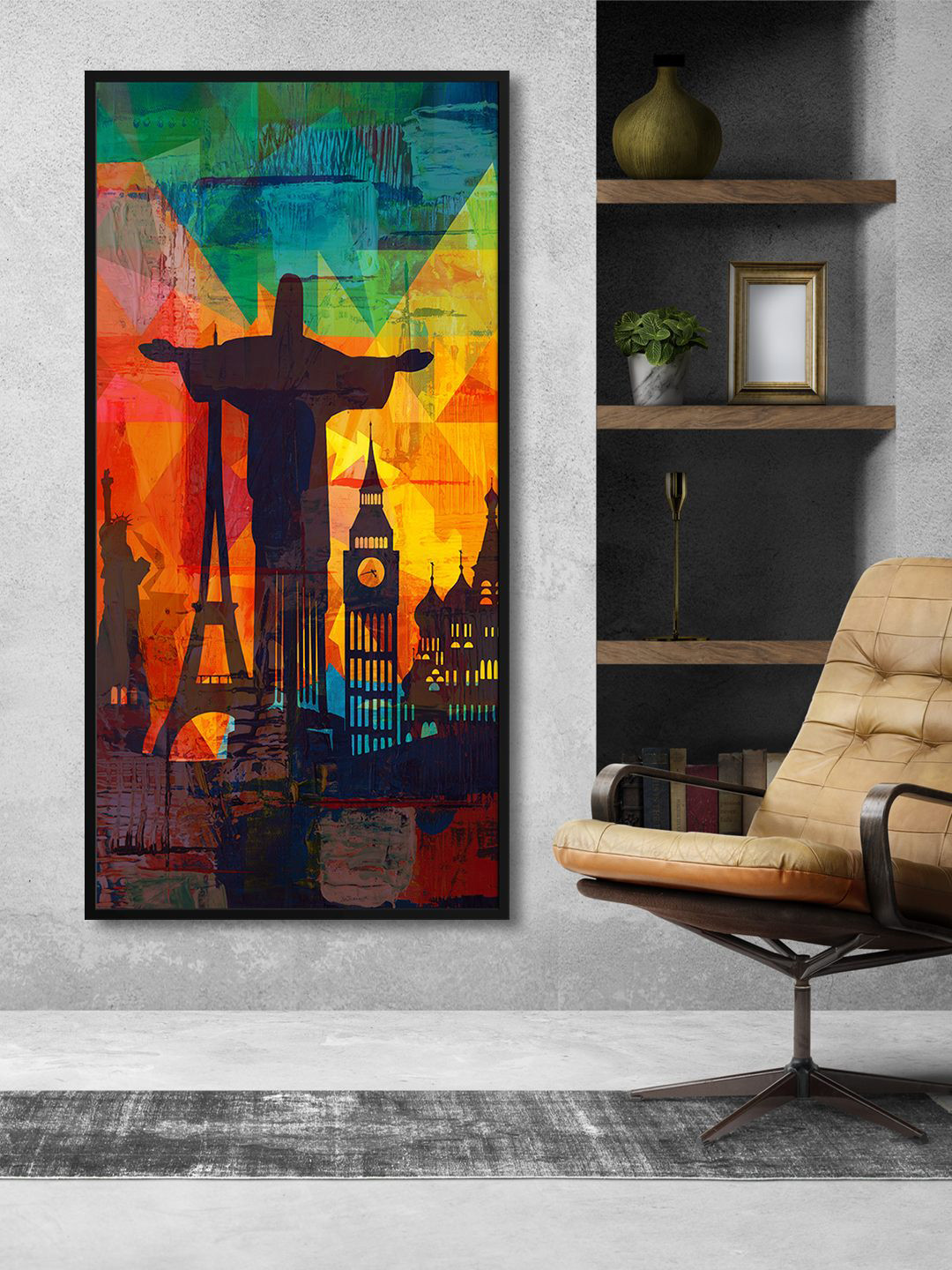 999Store Red & Black Seven Wonders World Painting Wall Art