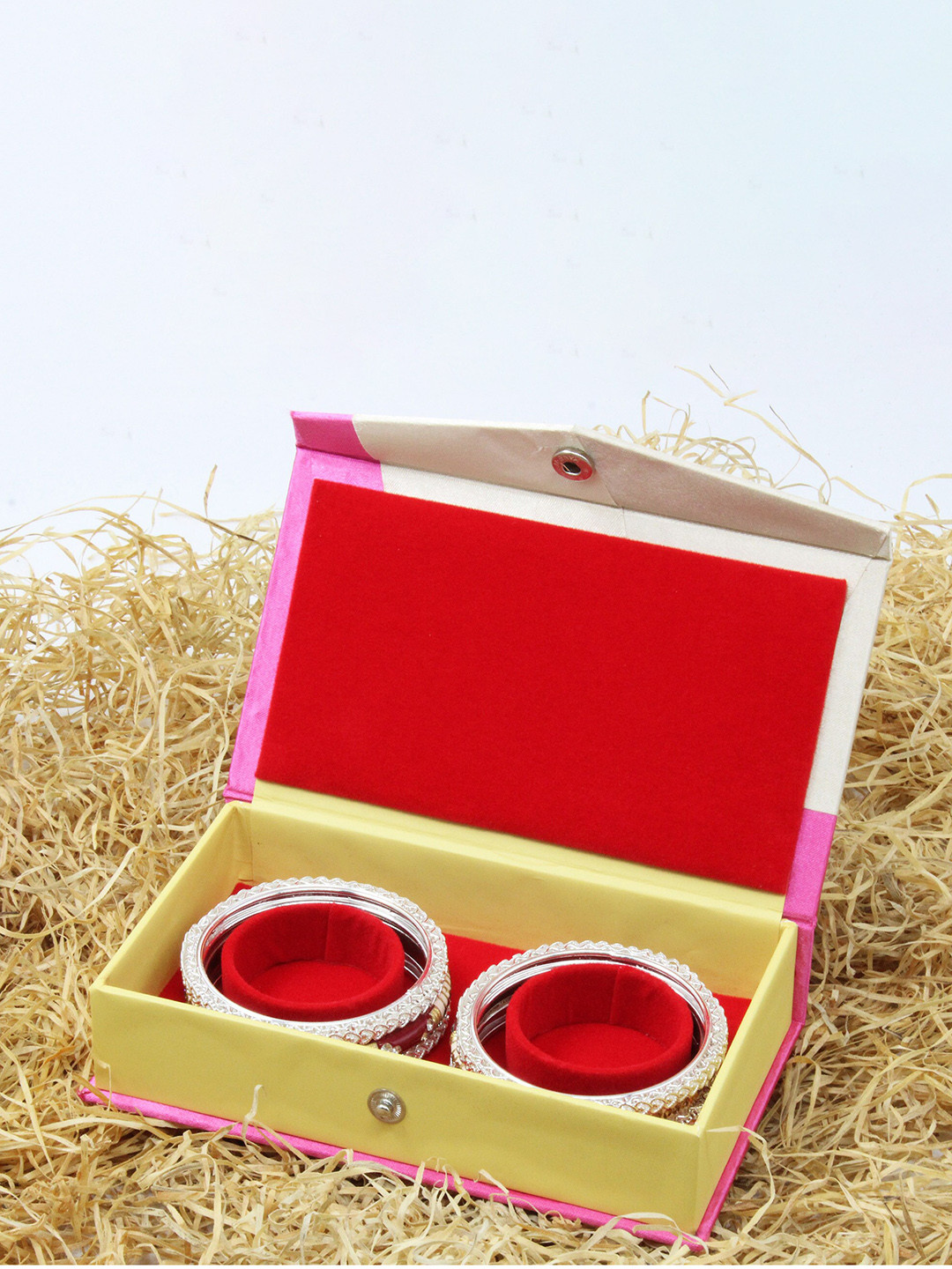 atorakushon 3-Pcs Pink & White Colourblocked Bangle Storage Jewellery Organiser Box