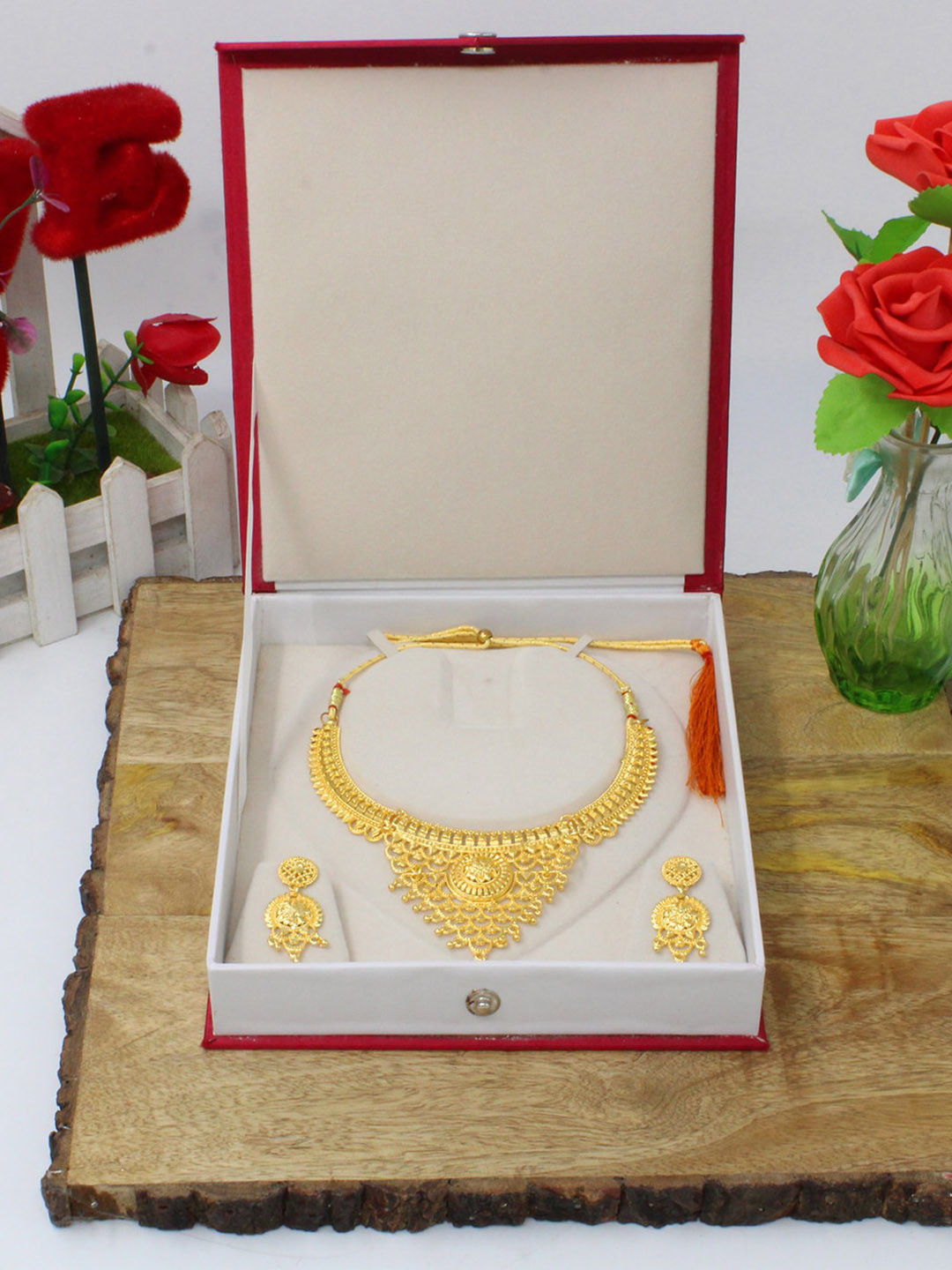 atorakushon Maroon 4-Pieces Necklace Box Jewellery Organisers