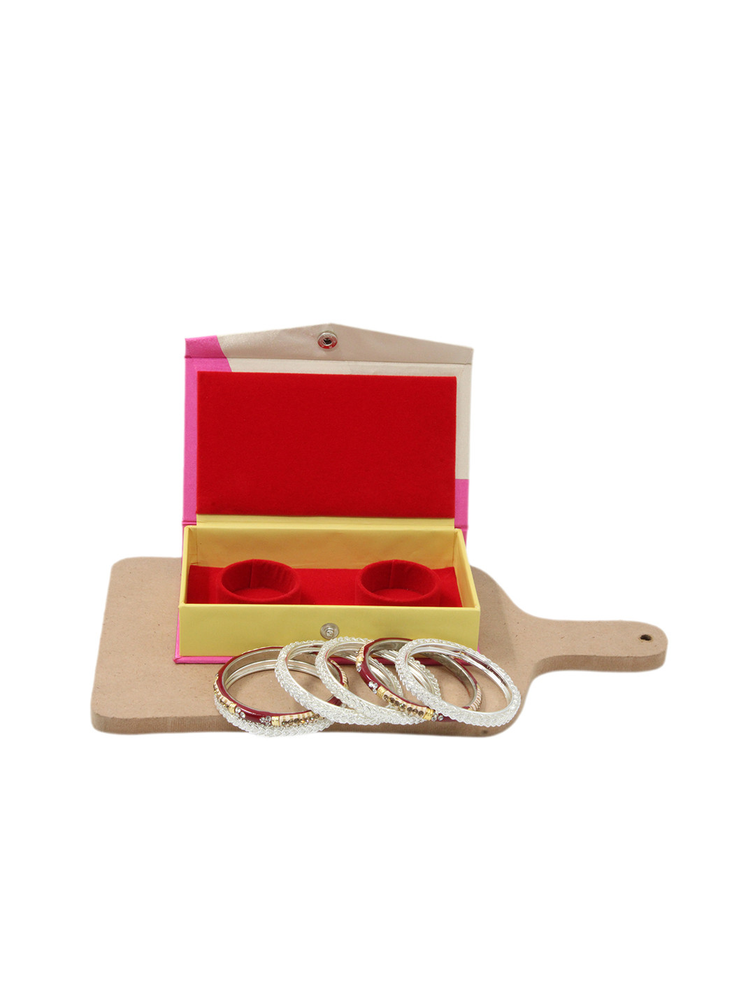 atorakushon Pink & White 4 Pieces Colourblocked Bangle Storage Jewellery Organizer Boxes