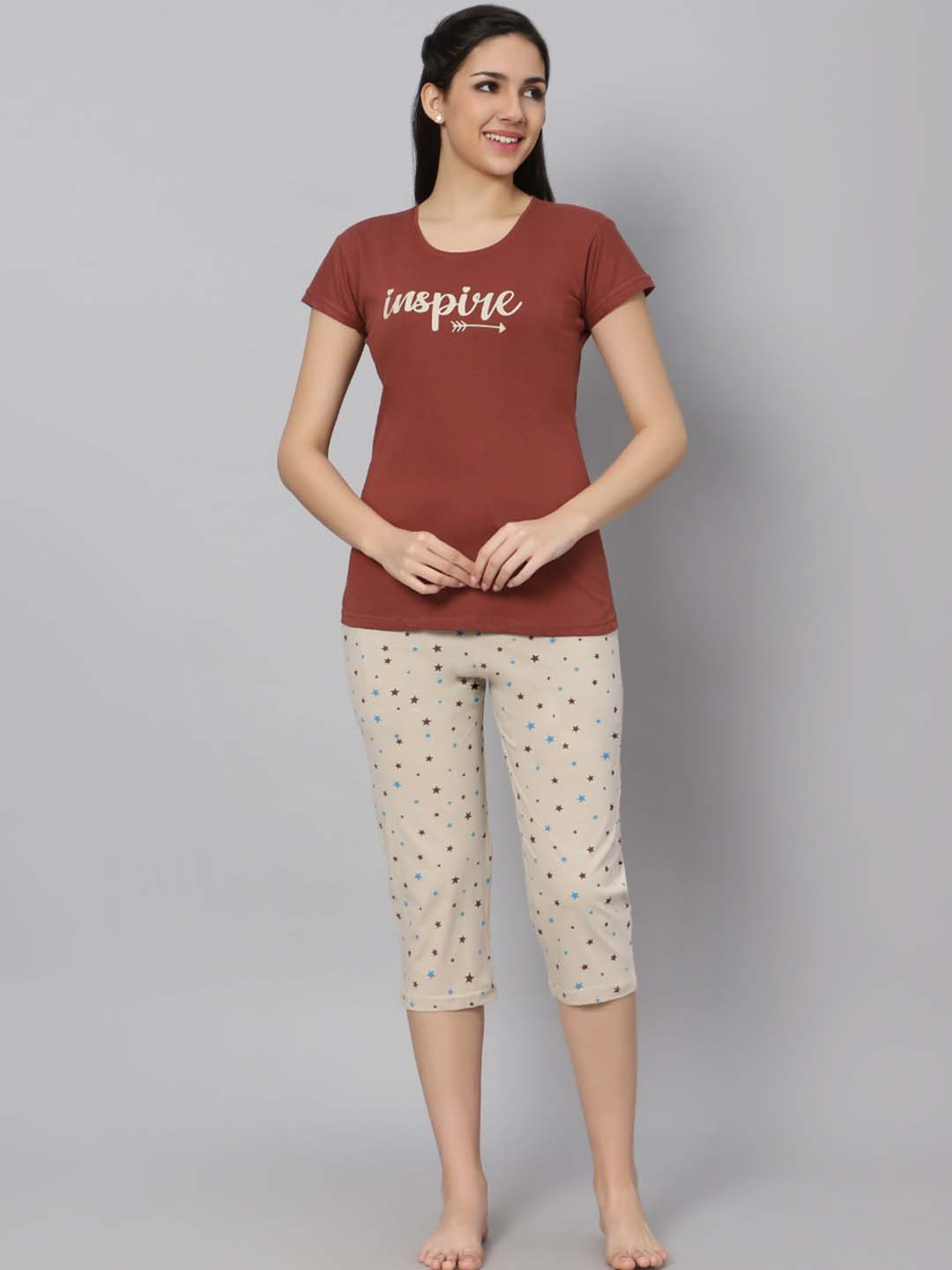 DZZO Typography Printed T-Shirt With Pyjamas