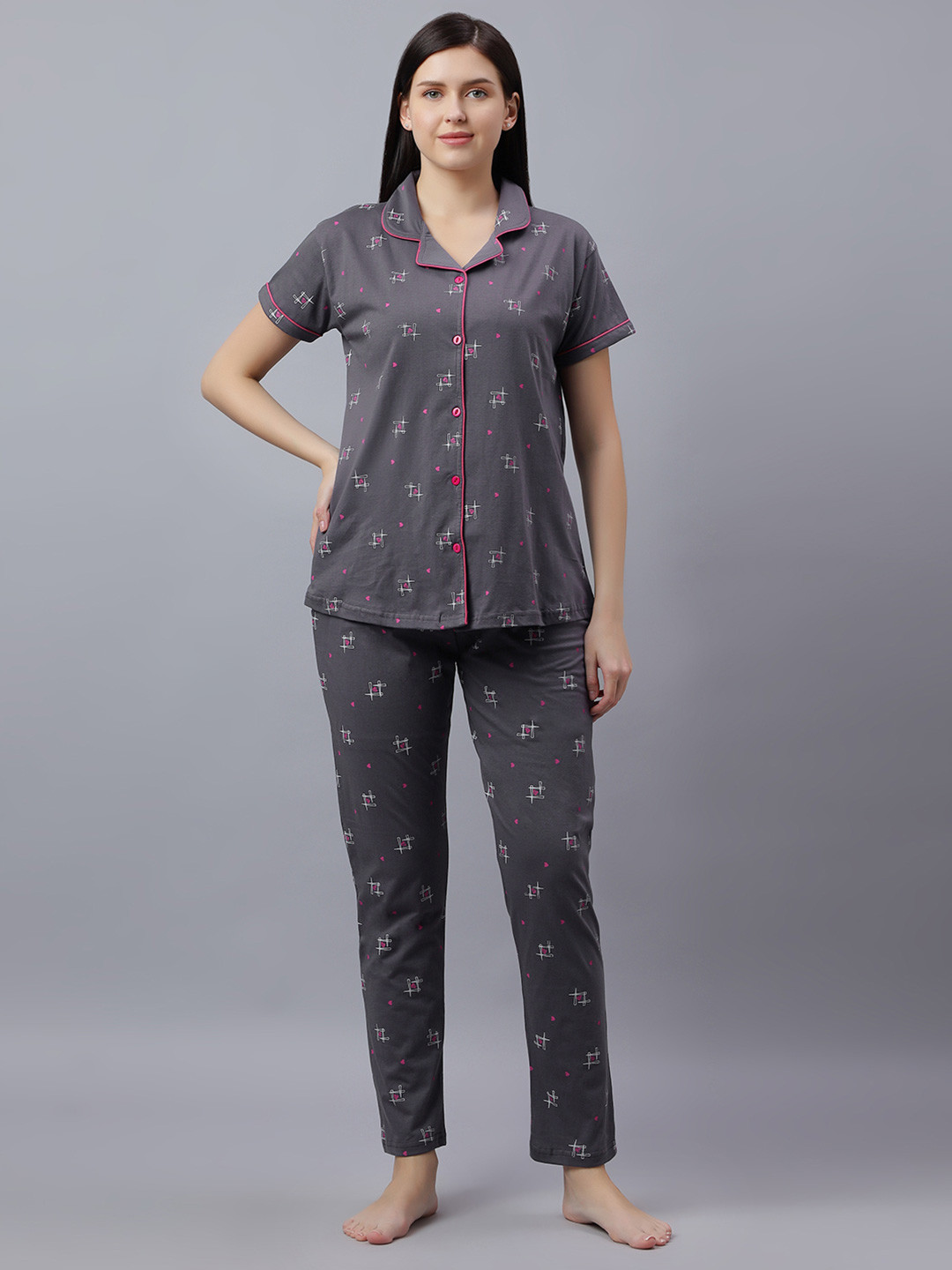 DZZO Women Printed Shirt & Pyjama set
