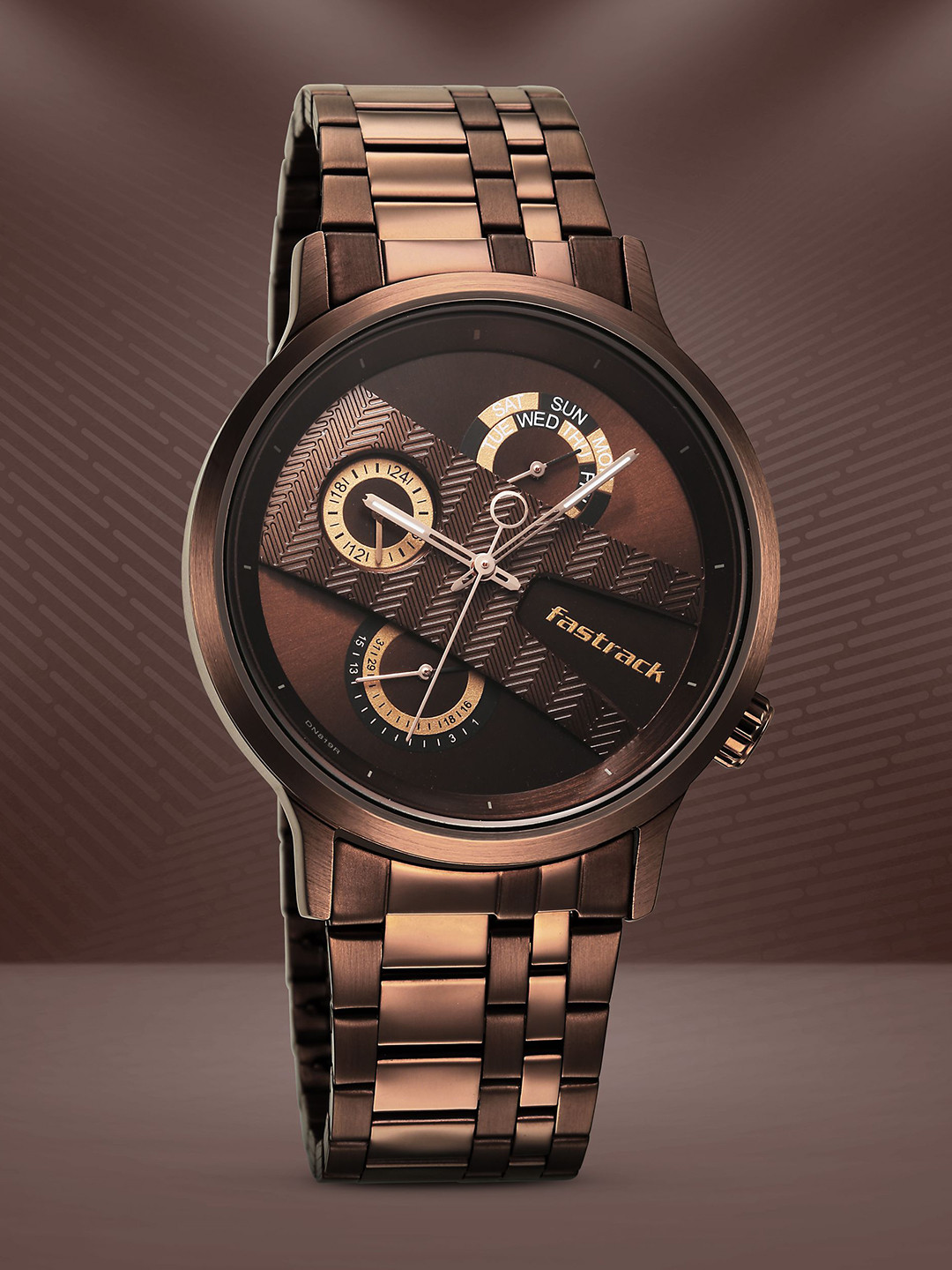 Fastrack Men Brass Skeleton Dial & Straps Analogue Watch 3301QM01