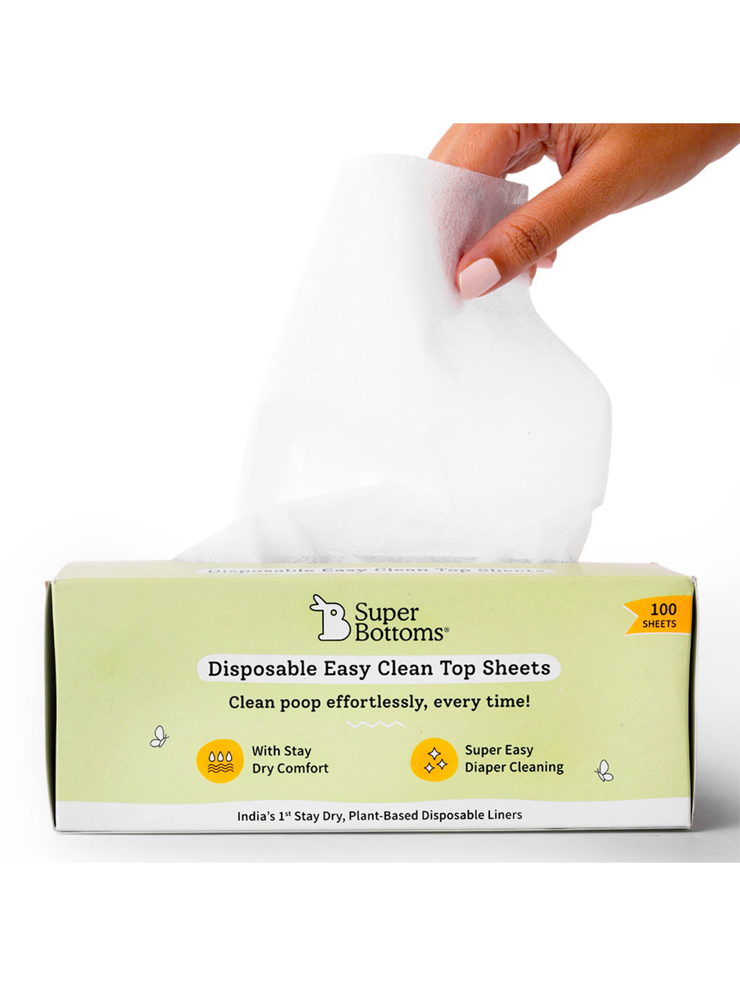 SuperBottoms Disposable Easy Clean Top Sheets Diaper Liner 100% Toxin-free 100 Sheets