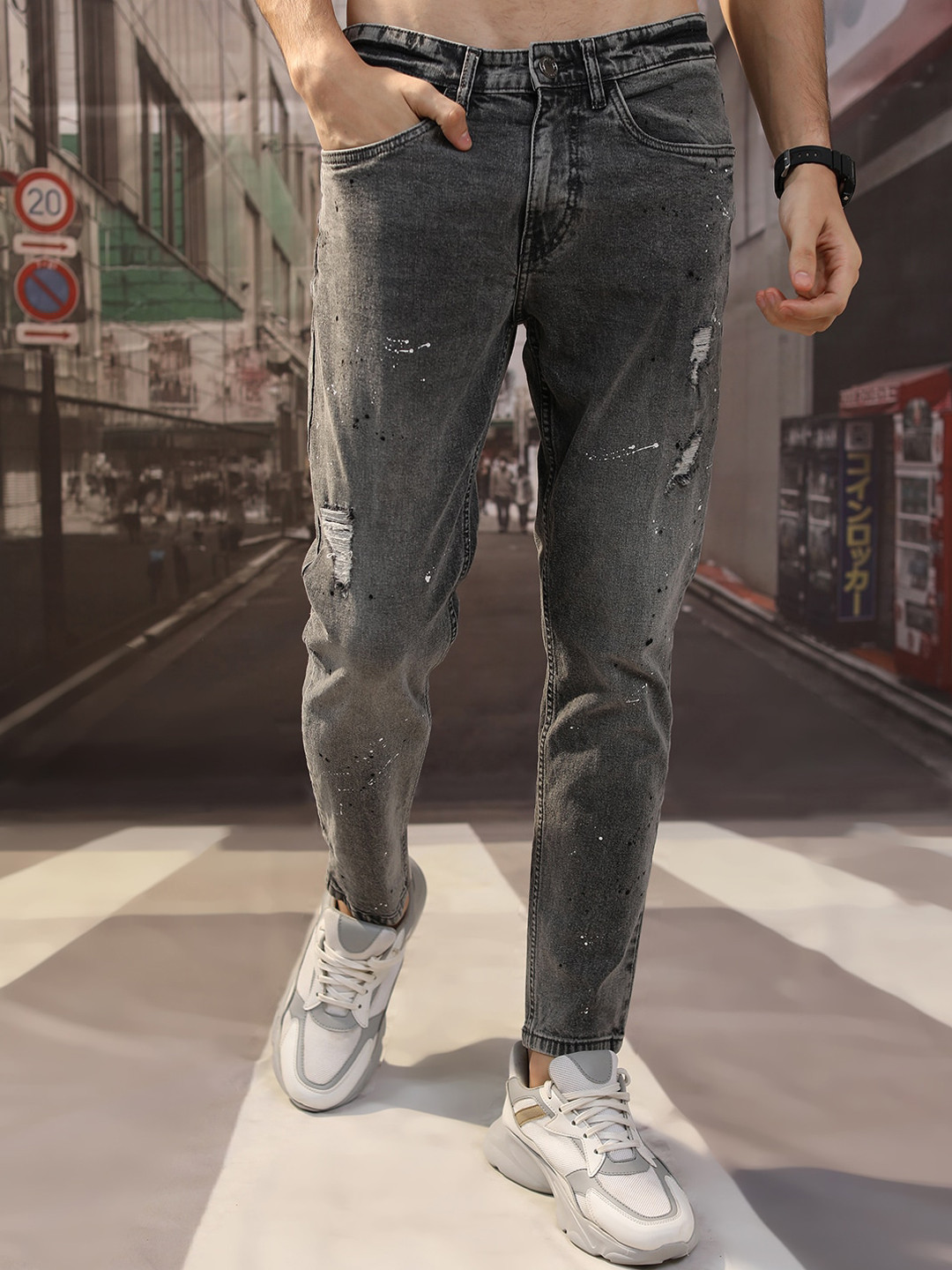 Highlander Men Blue Heavy Faded Highly Distress Tapered Fit Jeans