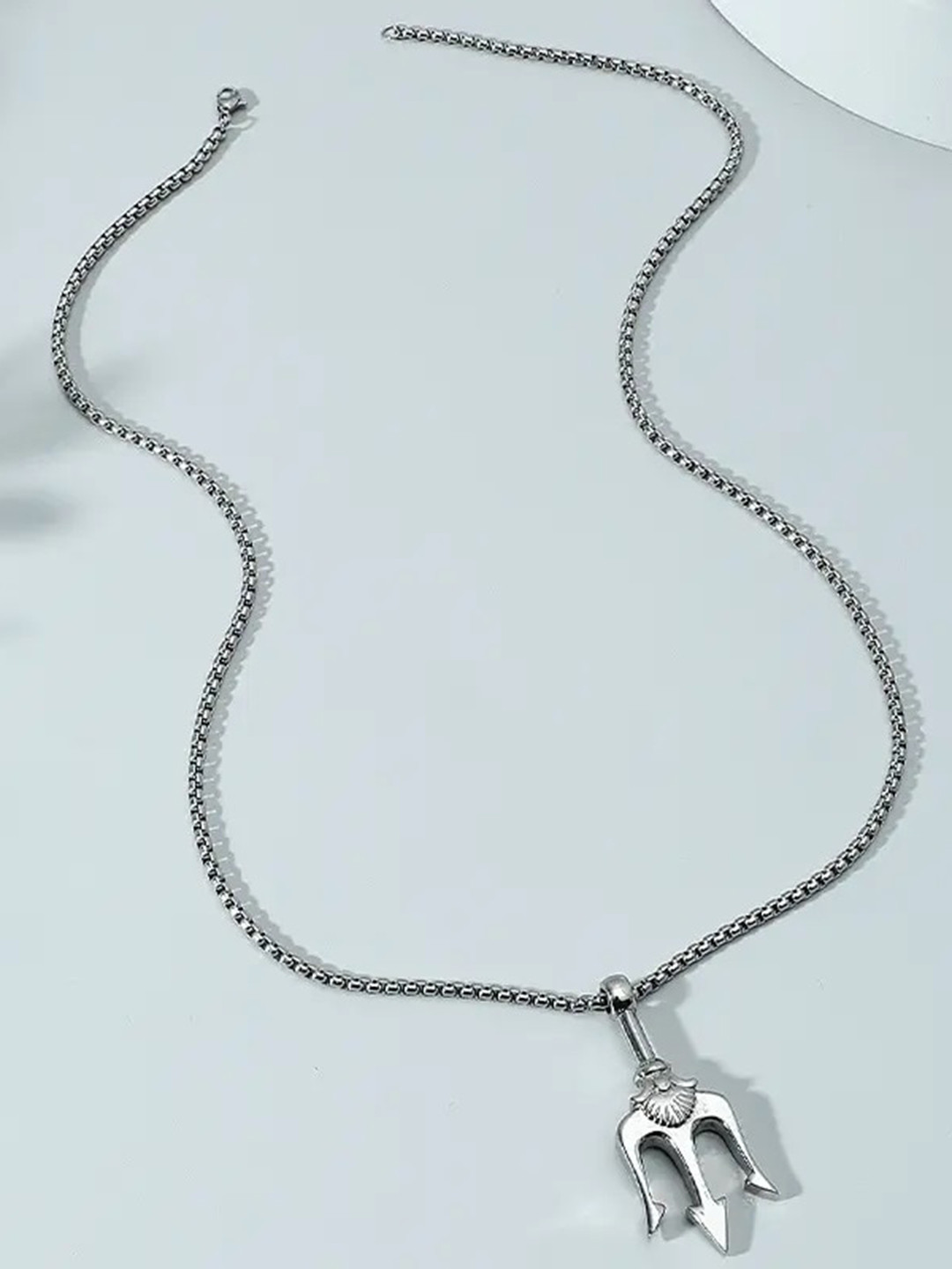 MEENAZ Men Silver-Plated Trident-Shaped Pendant With Chain