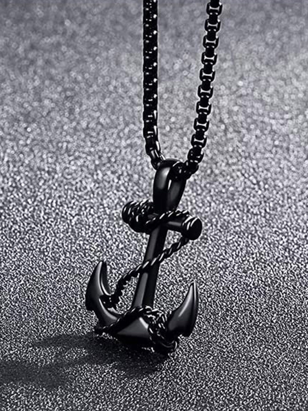 MEENAZ Men Oxidised Silver-Plated Anchor-Shaped Pendant With Chain