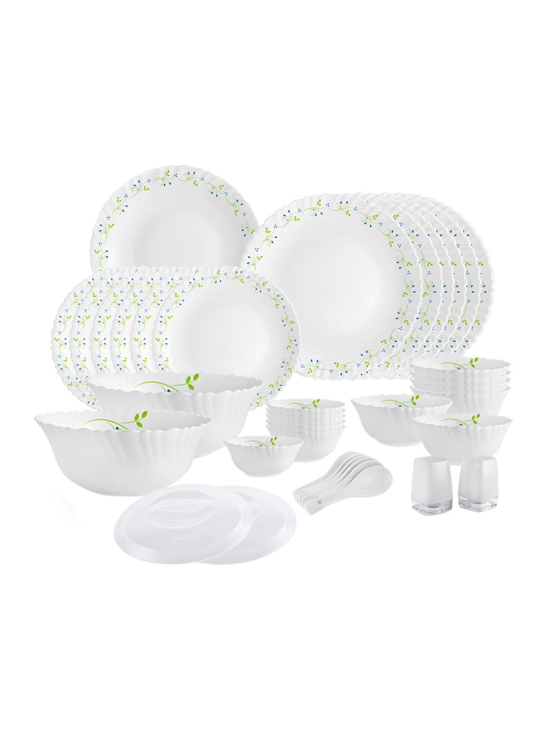 Cello Opalware Dazzle Tropical Lagoon White Floral Glass Microwave Safe 37 Piece Dinner Set