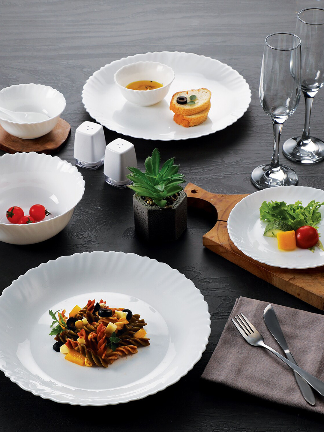 Cello Dazzle Series White Solid Opalware Glass Microwave Safe 20 Piece Dinner Set