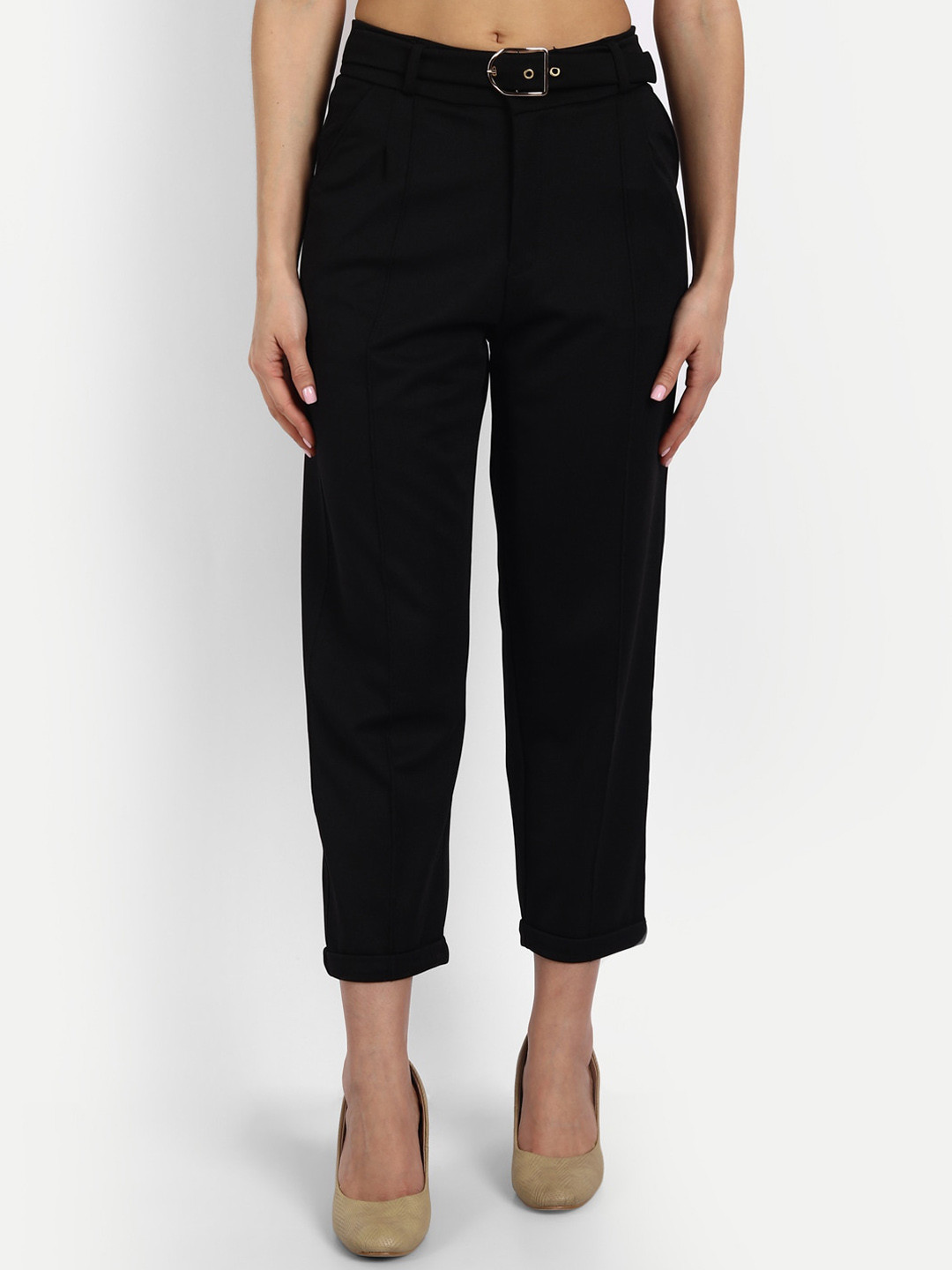 Next One Women Relaxed Straight Leg Loose Fit High-Rise Easy Wash Cropped Trousers