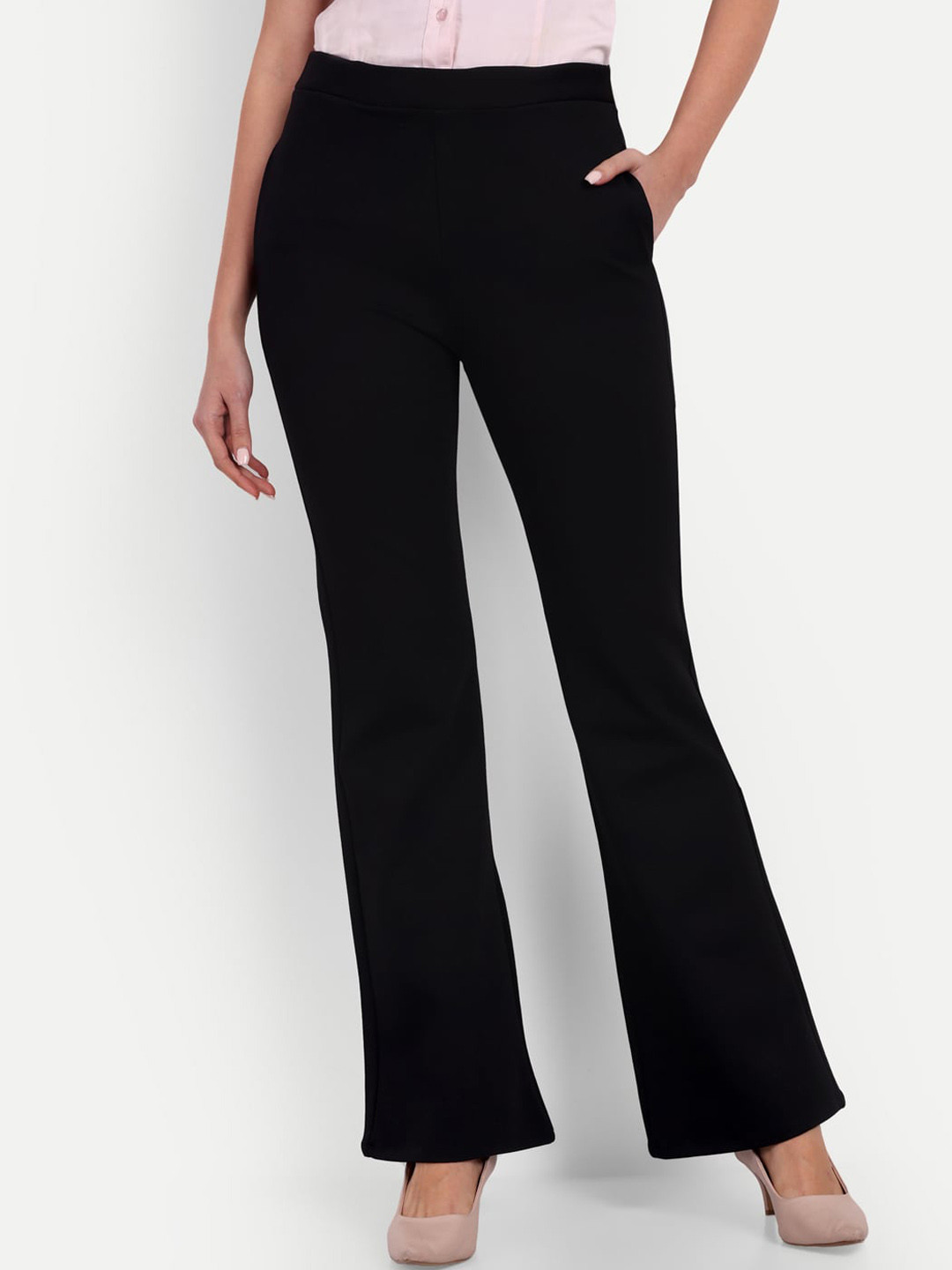 Next One Women Smart Flared High-Rise Easy Wash Bottcut Trousers